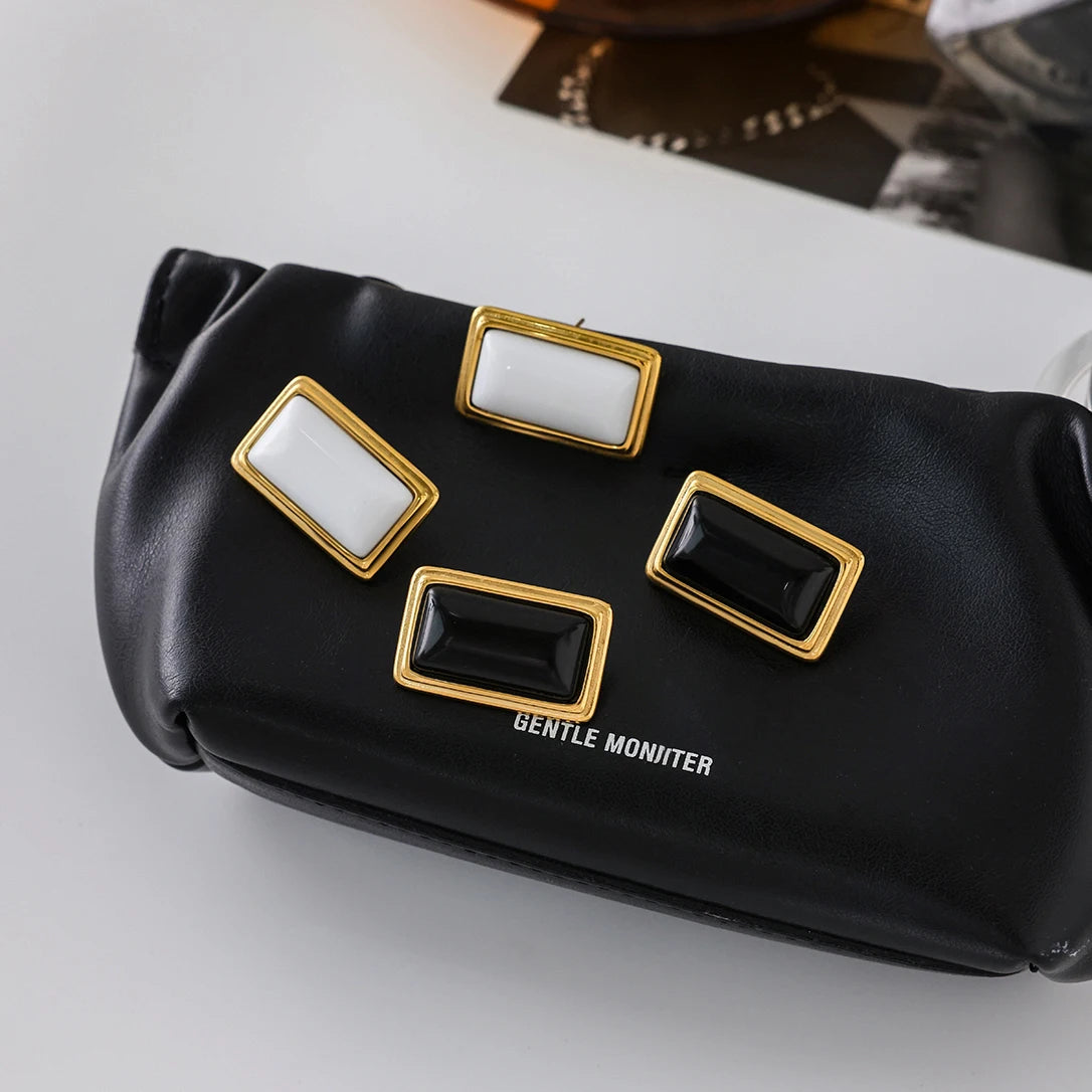 Uworld Classic Fashion 18K Gold Color Plated Red Agate Square Earrings Hypoallergenic Waterproof Stainless Steel Women Jewelry