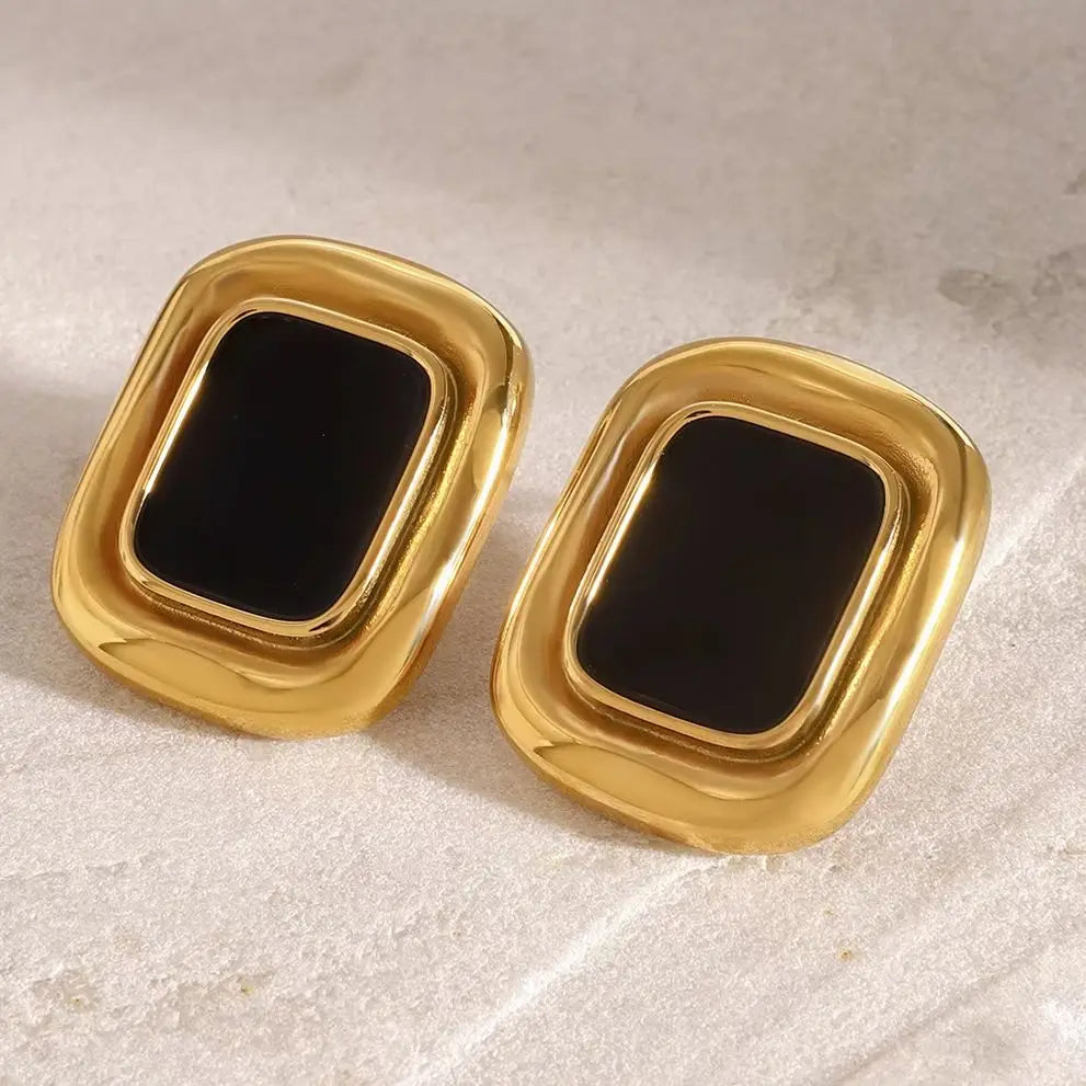 Uworld Vintage Stainless Steel Resin Square Stud Earrings Statement Metal Waterproof Vintage Stylish France Jewelry Bijoux Femme