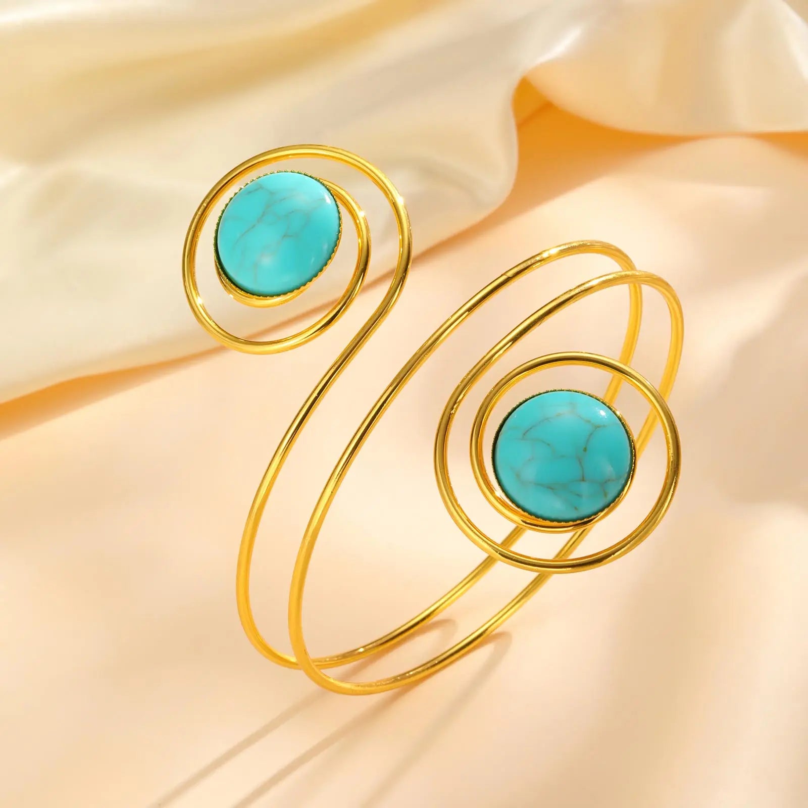 Punk Opening Adjustable Ring Arm Bracelet for Women,Stainless Steel Turquoise Spiral Pattern Arm Bracelets,Trendy Jewelry Gift