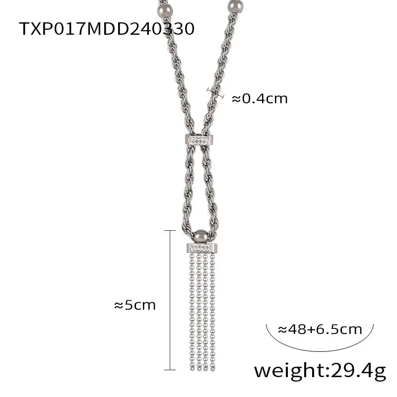 Nivora Fashion Stainless Steel Pendant Neck Choker Long Sweater Box Chain Rhinestone Necklace For Women No Tarnish Jewelry
