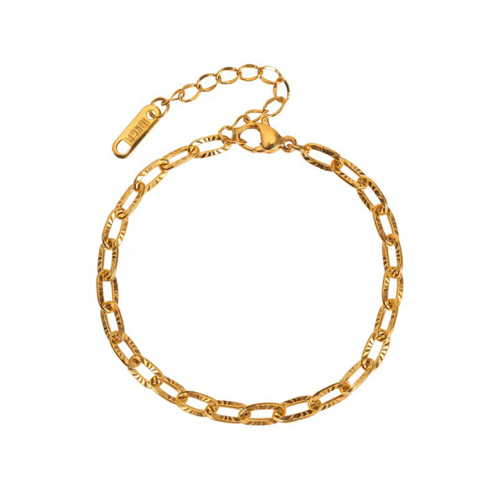 Women's Trendy Stylish Stamped Rectangle Charm Chain Bracelets, Gold Color Paperclip Links Wristband Jewelry