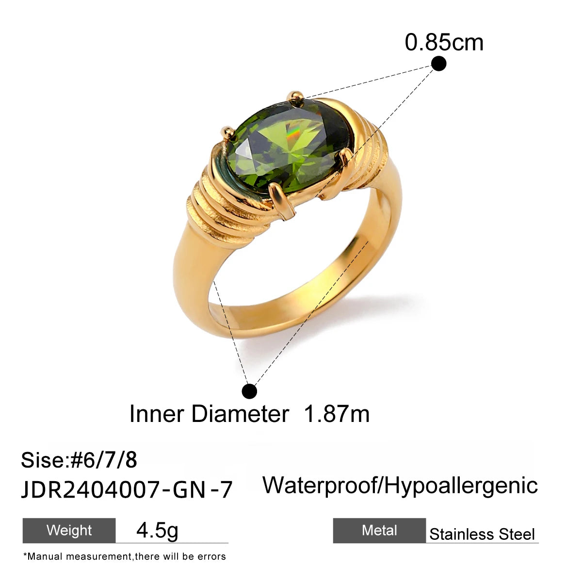 Uworld Fashion Y2k Blue Rhinestone Ring 18k Gold Color Plated Stainless Steel Stackable Asymmetric Ring Women's Jewelry Party Gi