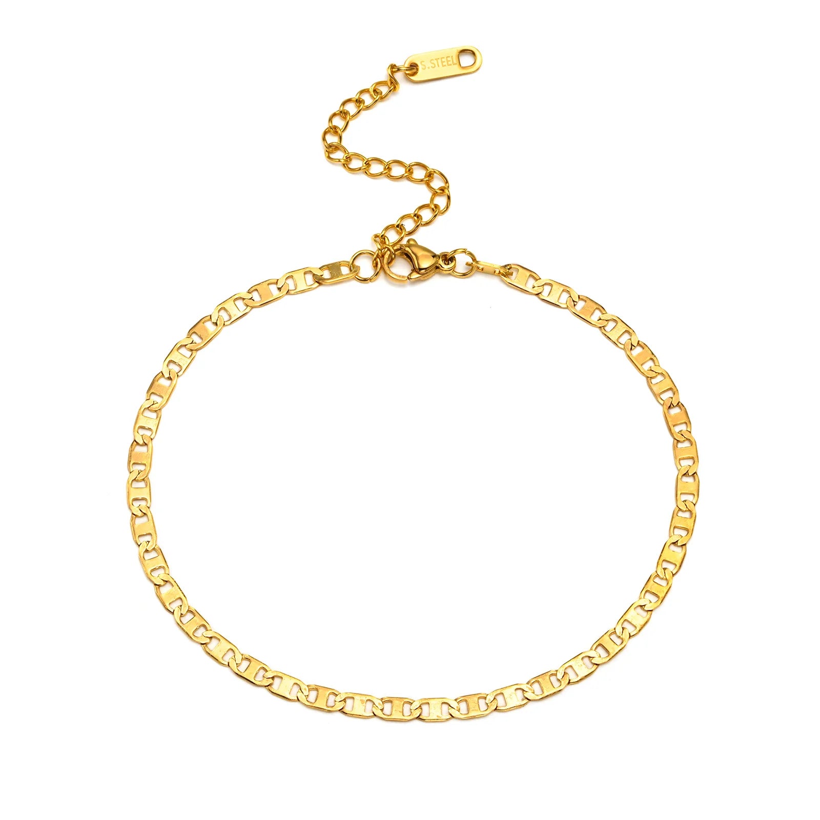 Women's Gold Color Flat Mariner Chain Anklets, Not Allergy Stainless Steel Marina Link Summer Holiday Beach Anklet Jewelry