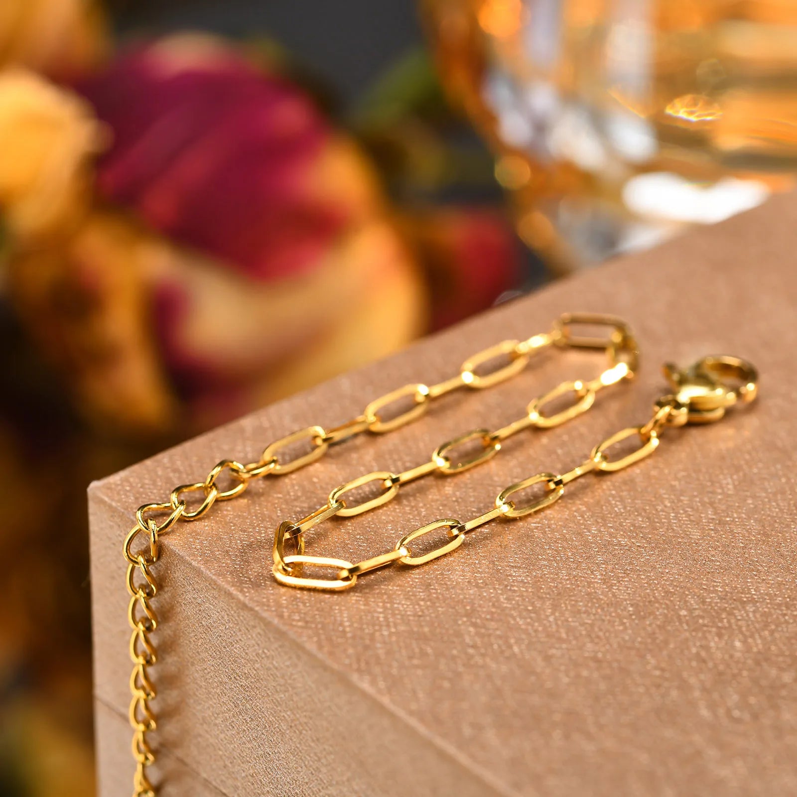 Trendy Simple Rectangle Charm Chain Anklet for Girls Boys , Gold Color Stainless Steel Ankle Chain Bracelets Jewelry