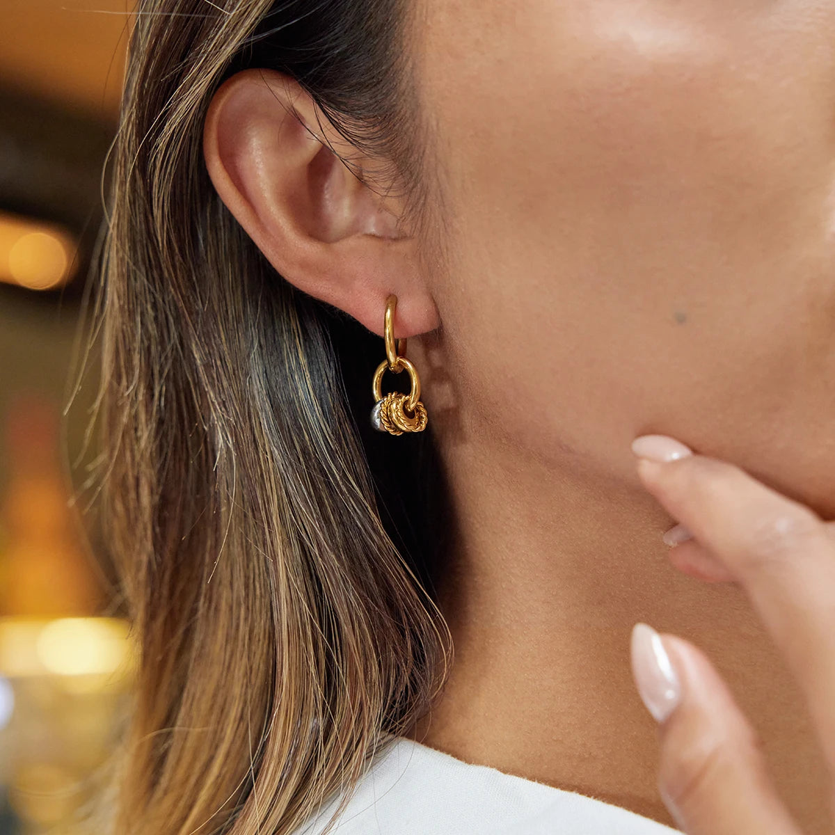 Uworld Classic Gold And Silver Color-block Multi-ring Pendant Earring Women 18K PVD Plated Stainless Steel Earrings Jewelry