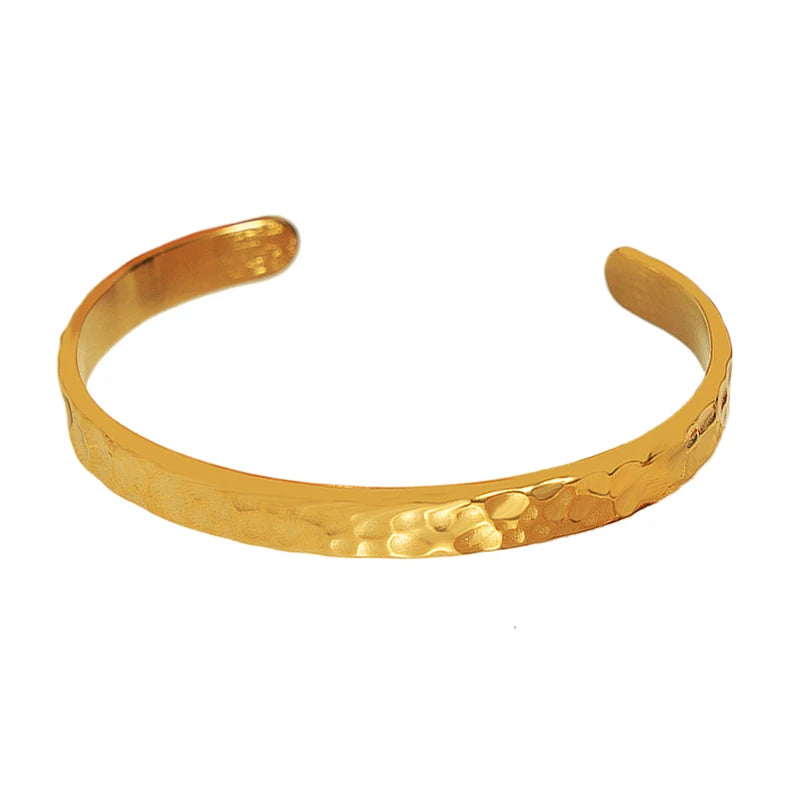 Niovra Stainless Steel Charm Cuff Bracelets For Women Irregular Hammer Pattern Statement Bangle Female Waterproof Jewelry