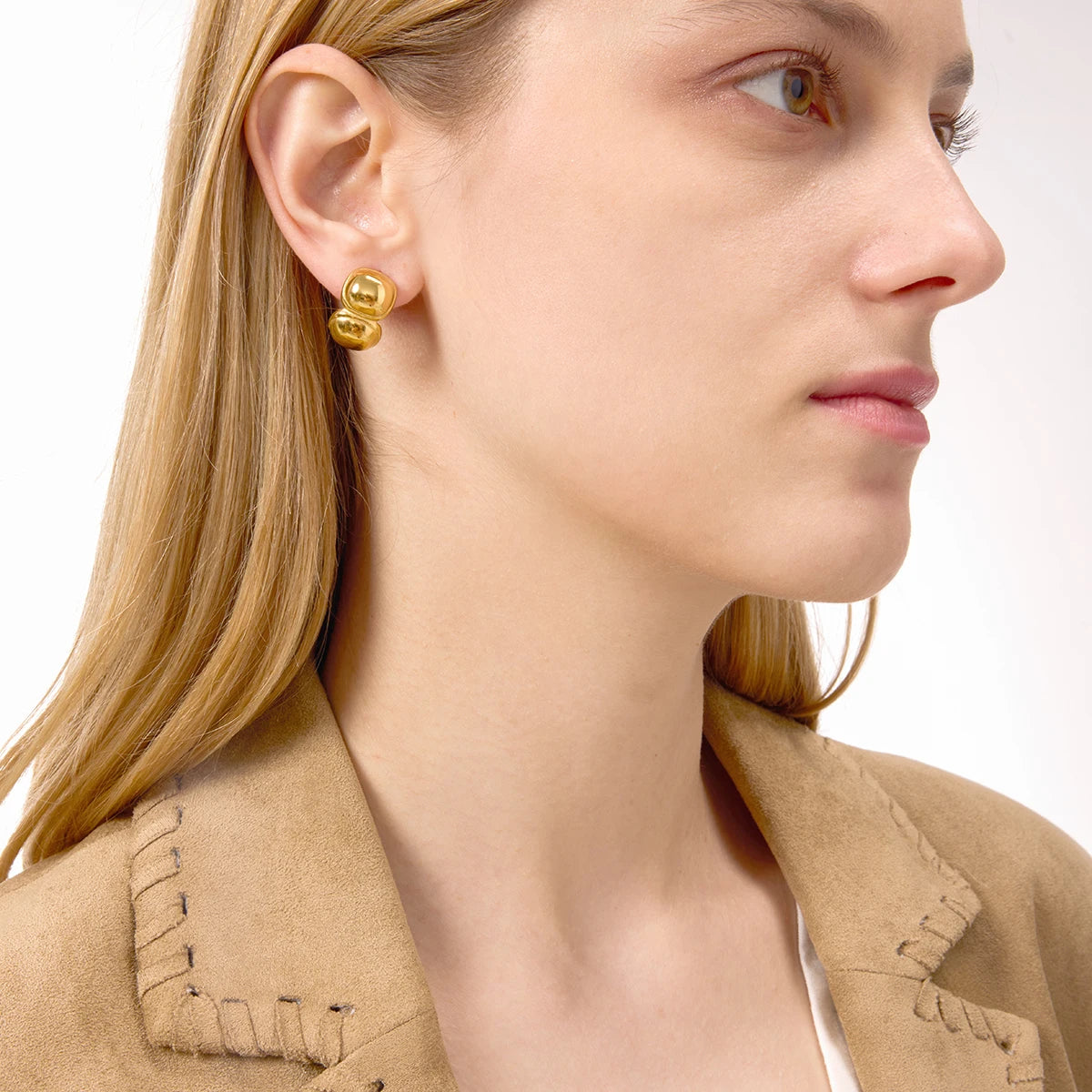 Uworld Fashion Elegant Round C-Ring Earrings 18K Gold Color Stainless Steel Geometric Irregular Earrings Women's Jewelry