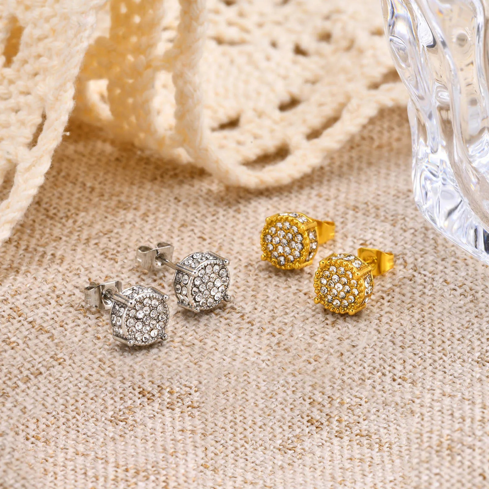 Dainty Metal Shiny CZ Stone Unisex Round Stud Earrings For Women Men Girls,Bling Sparking AAA Cubic Zirconia Earring Ear Jewelry