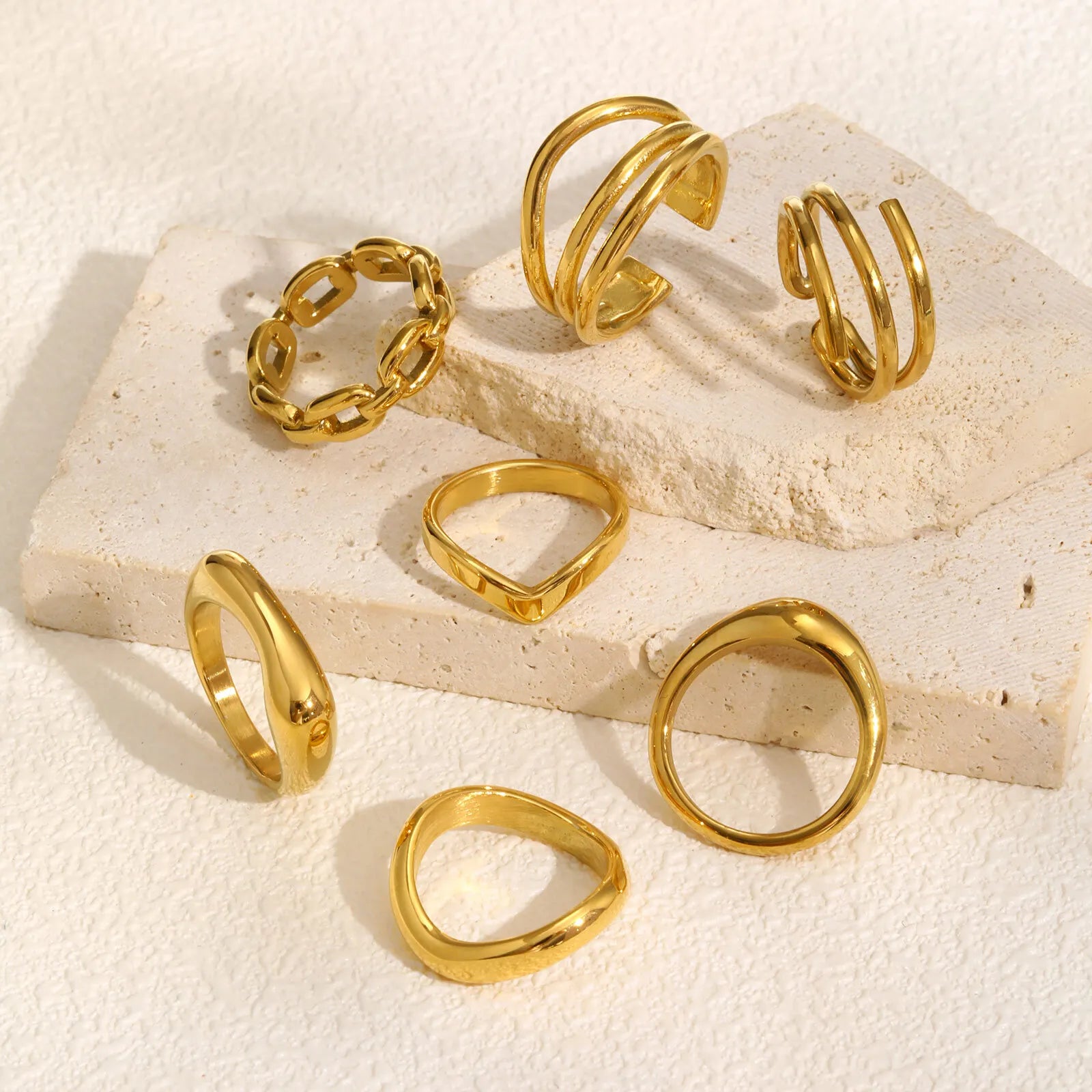 Geometric Minimalist Ring Gold Plated Stainless Steel, V Shap Stackable Ring for Women Gift