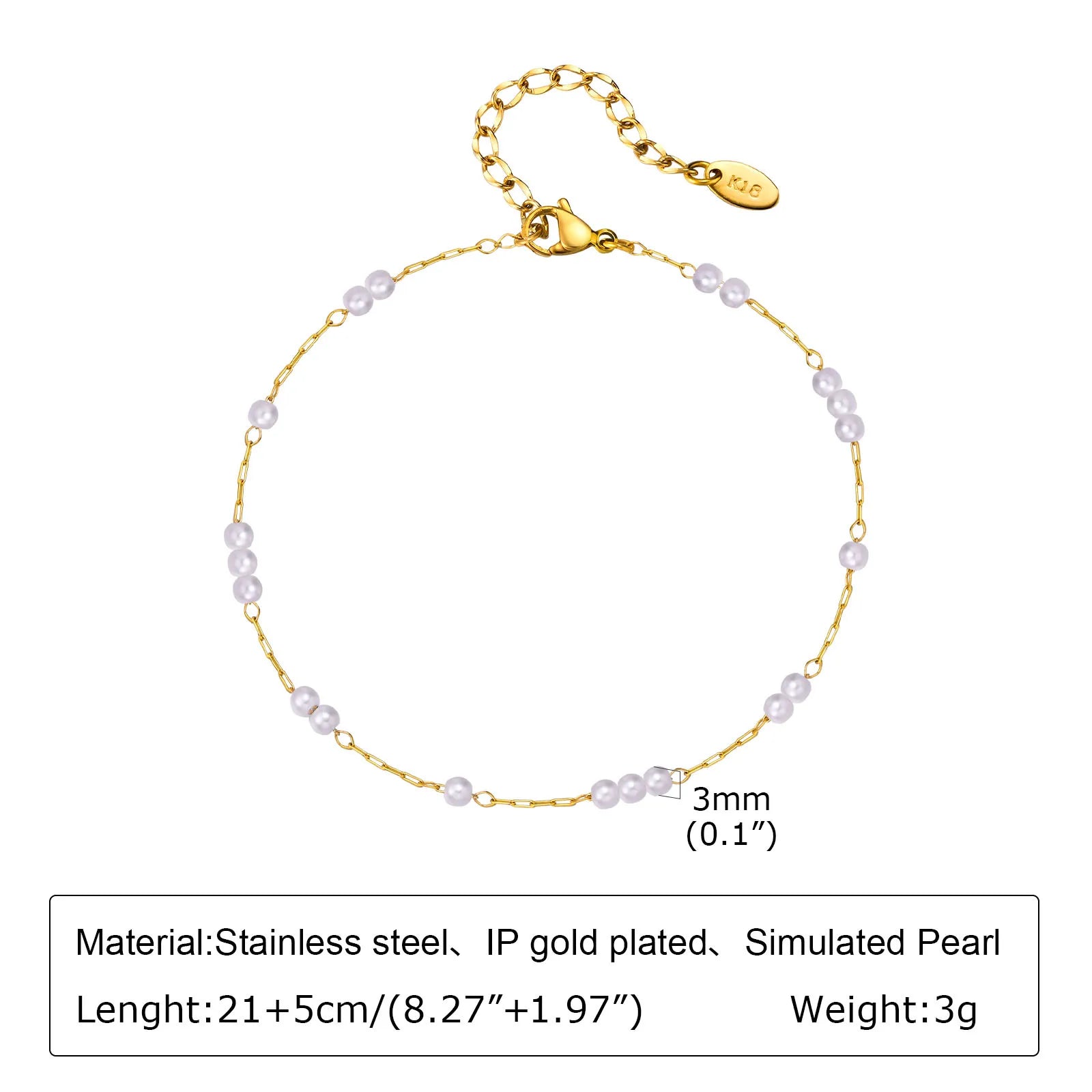 Stainless Steel Pearl Anklets Bracelet for Women, 18k Gold Plated  Foot Chain Adjustable Stackable Bracelets on Leg Jewelry