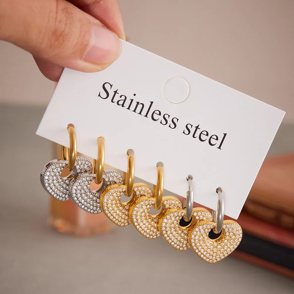 Nivora Bright Zircon Heart Stainless Steel Blue Kyanite Pendant Dangle Earrings For Women Hypoallergenic Drop Earrings Jewelry