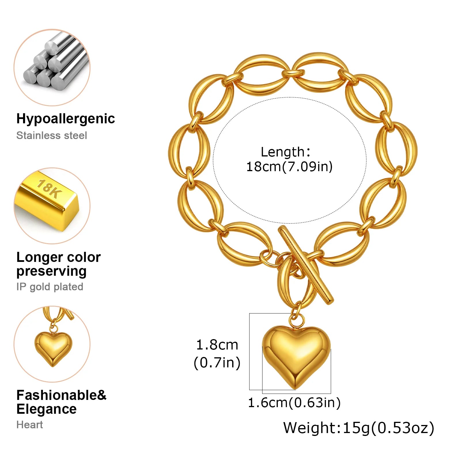 Tarnish Free Stainless Steel Stackable Chain Bracelet for Women, Statement Chunky Gold Plated Bracelet Layer Jewelry