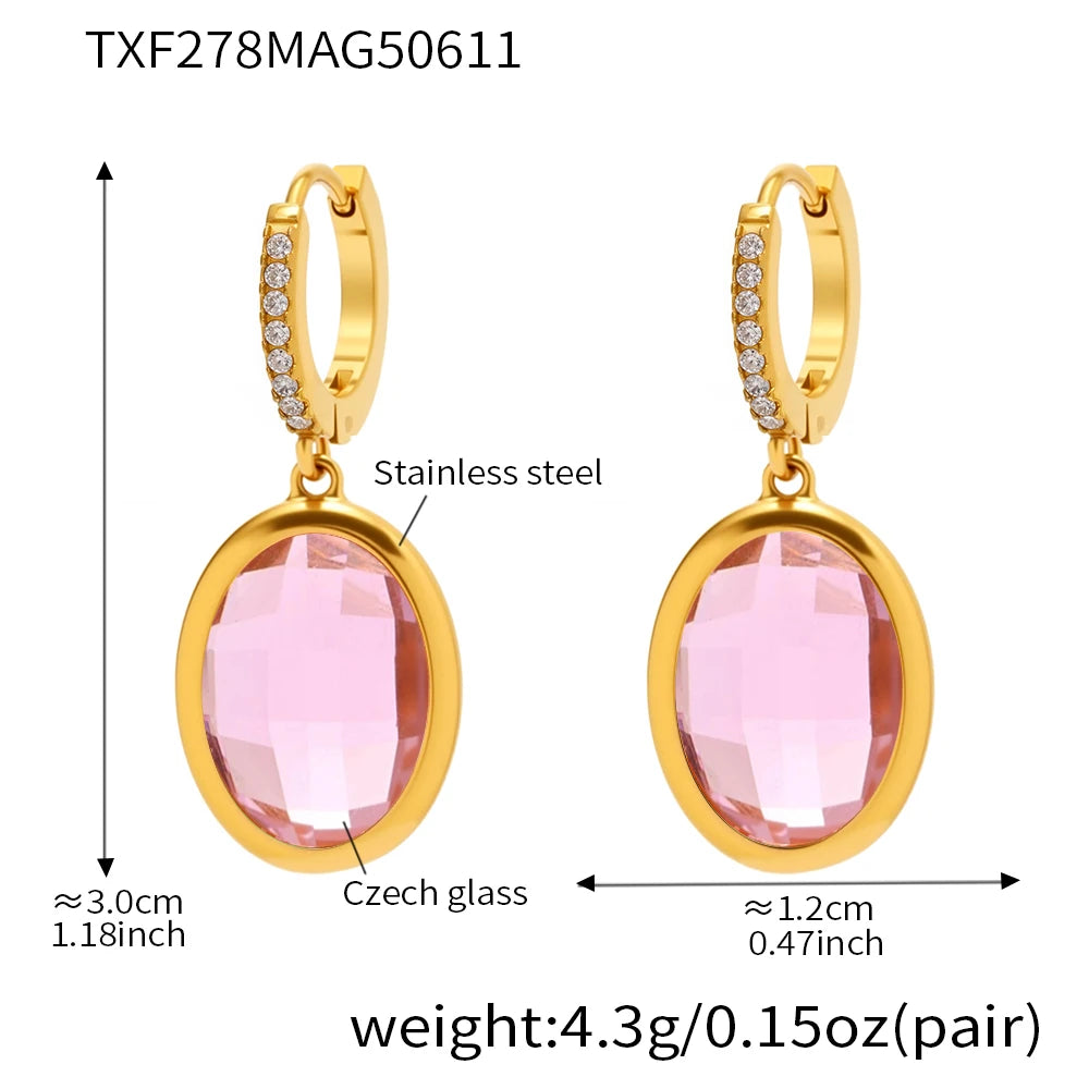 Nivora Shine Oval Glass Drop Earrings For Women Stainless Steel Zircon Hypoallergenic Wedding Engagement Women Earrings Jewelry