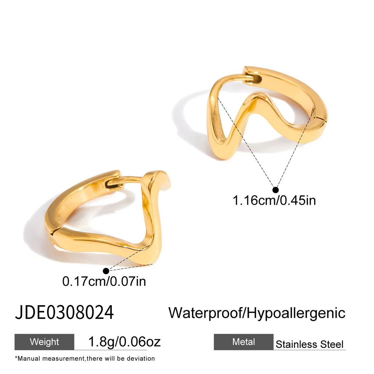 Uworld Minimalist Irregular Wave Earrings 18K PVD Stainless Steel Gold Color Line Irregular Earrings Women's Jewelry