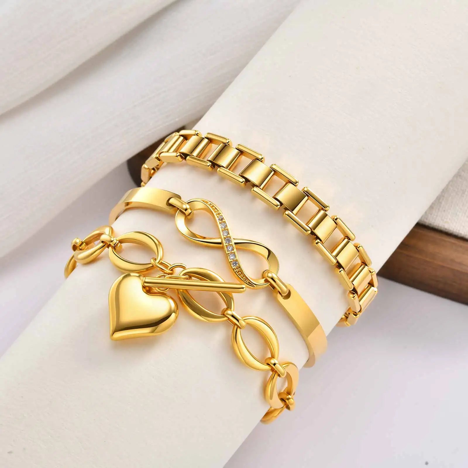 Tarnish Free Stainless Steel Stackable Chain Bracelet for Women, Statement Chunky Gold Plated Bracelet Layer Jewelry