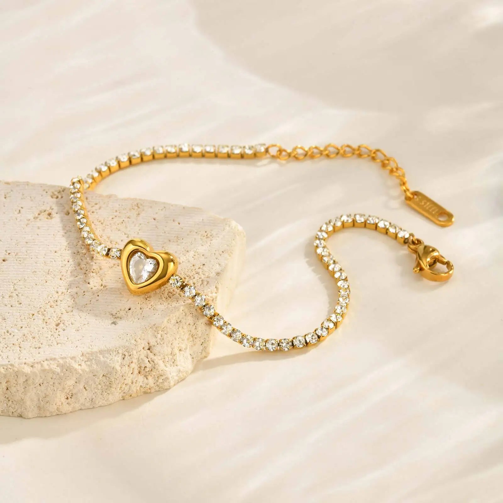 Womens Gold Plated Bracelets, Stack Layered Link Chain Heart Bracelets, Cubic Zirconia Bangle Openable Christmas Party Gift