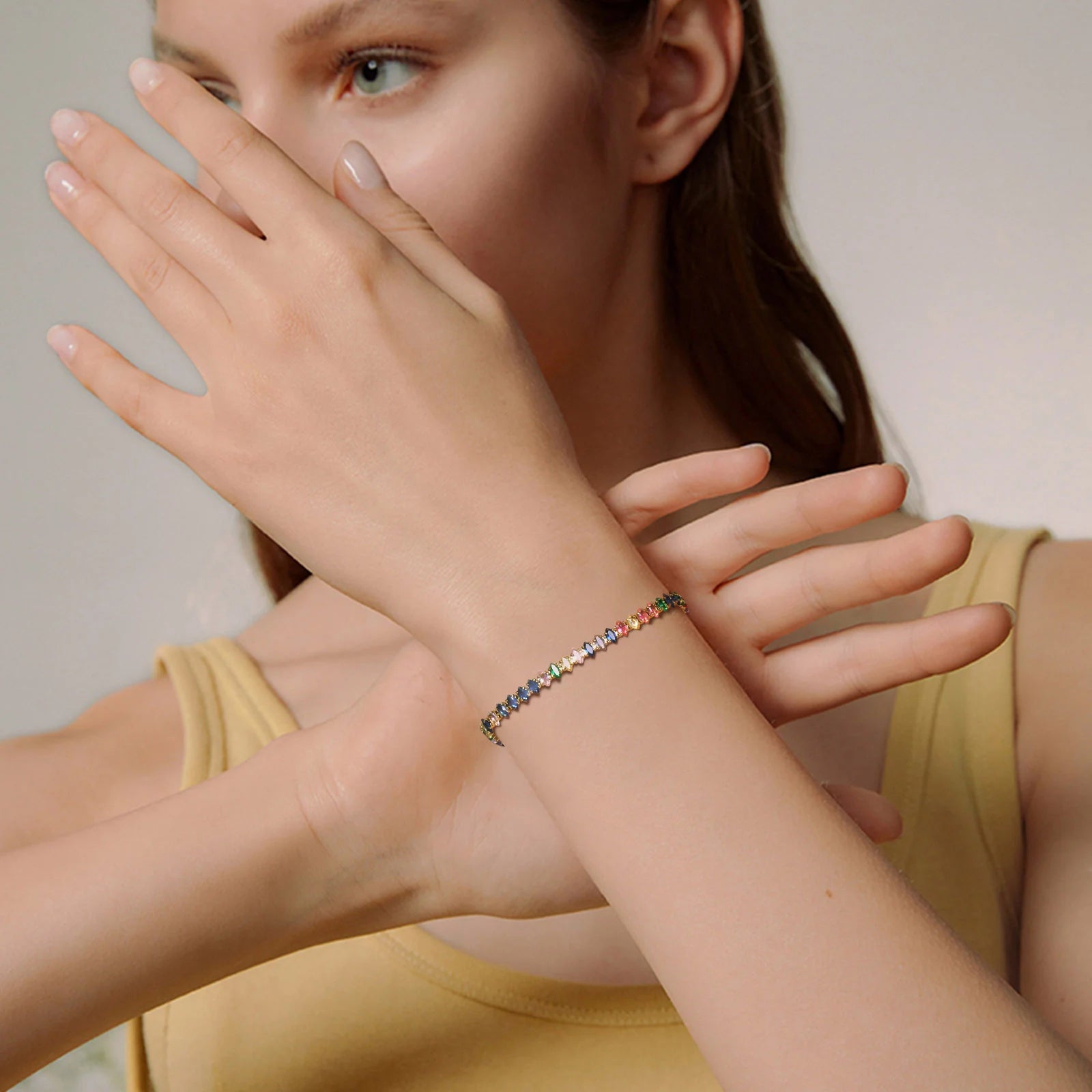 Colorful Tennis Bracelet Women, Cubic Zirconia Chain,stainless Steel CZ Link, Girlfriend Mom Gift