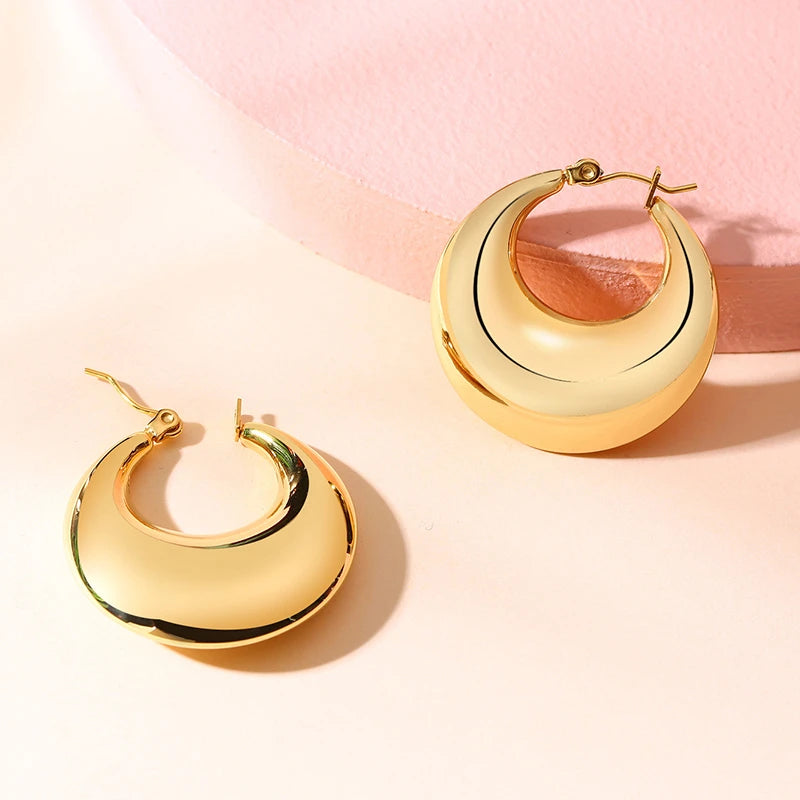 Charm Women Hoop Earring Moon Design Stainless Steel Meniscus Earrings