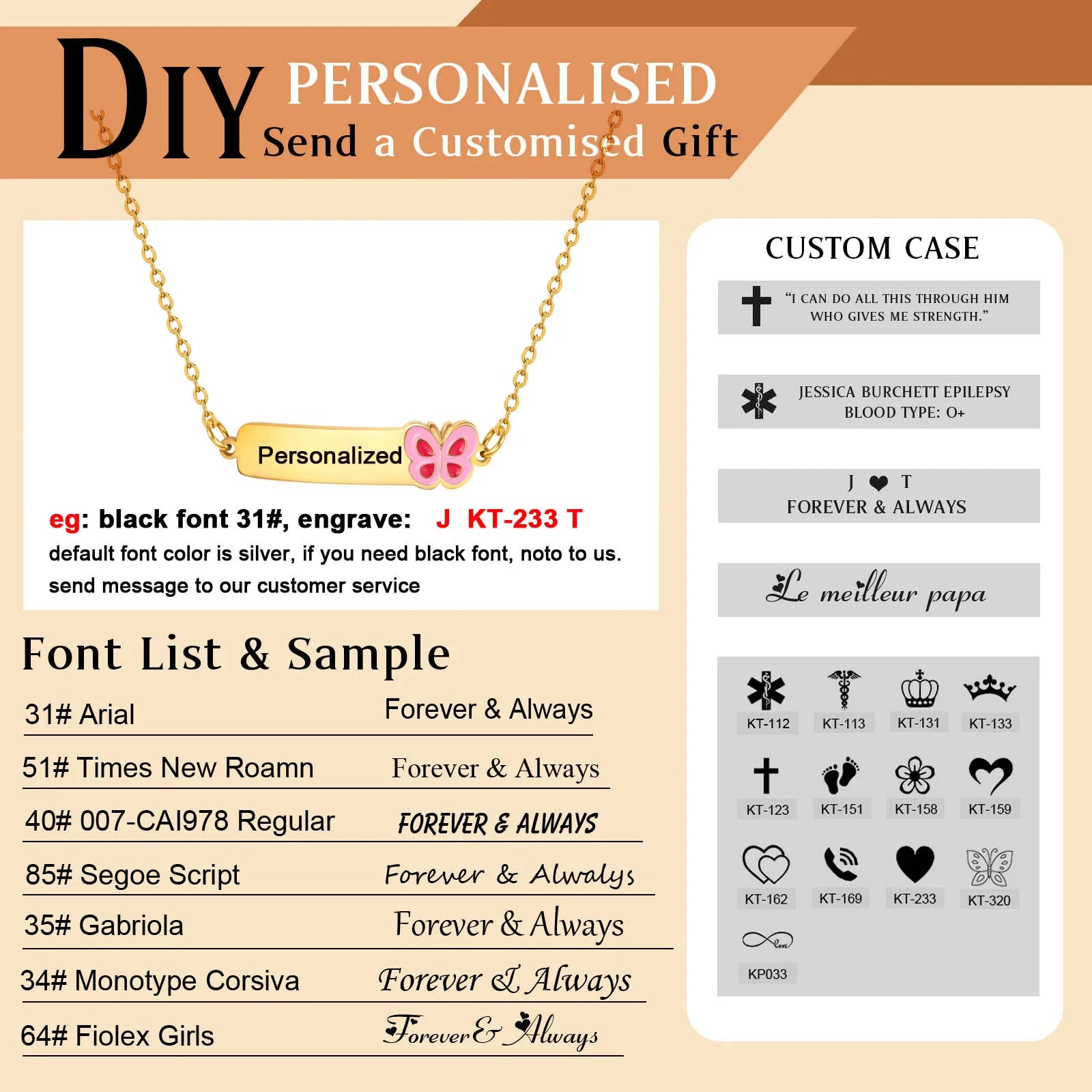 Personalized Name Bar Necklace With Butterfly Flower, Stainless Steel Cute Pendant For Girls Childs Kids Charms Gift