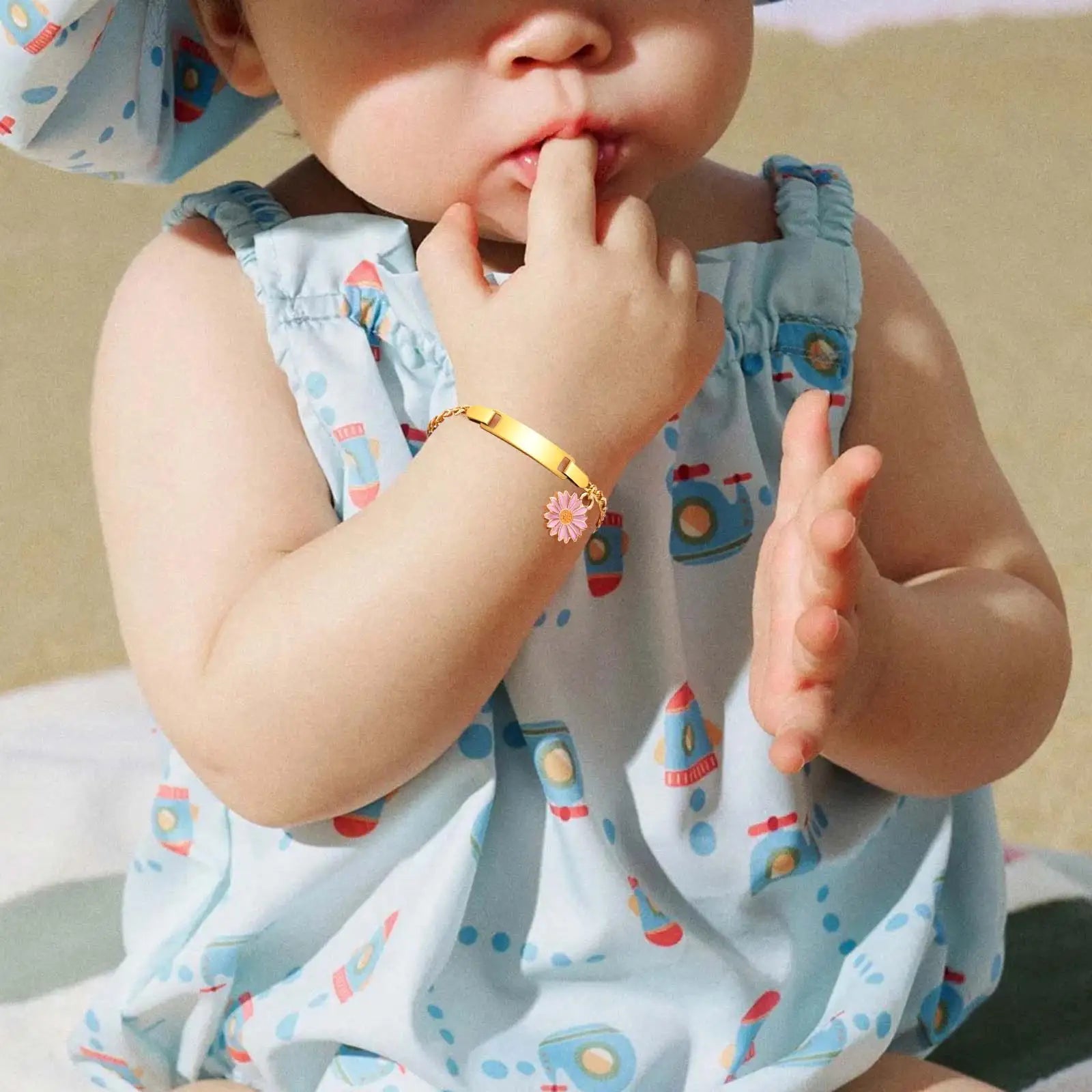 Free Custom Name Date Bracelet for Baby Girls,Daisy Drop Stainless Steel Chain Bracelets,Personalized Jewelry Gift