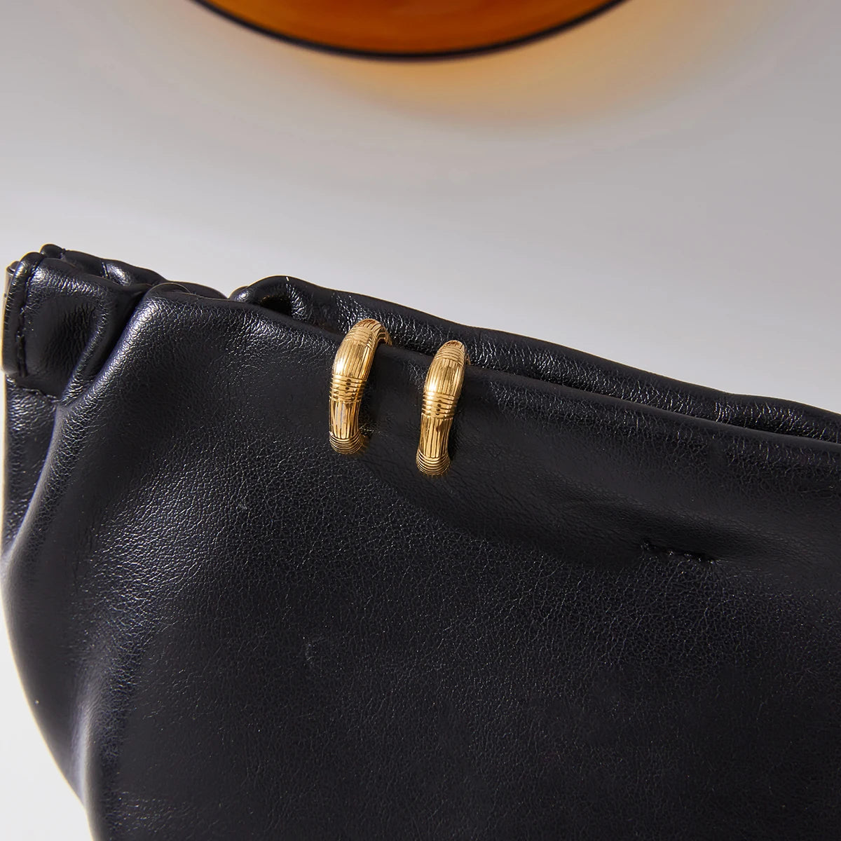 Uworld 18K PVD Gold Color Stainless Steel Ribbed C-Ring Earrings Women's Jewelry Waterproof Jewelry Accessory