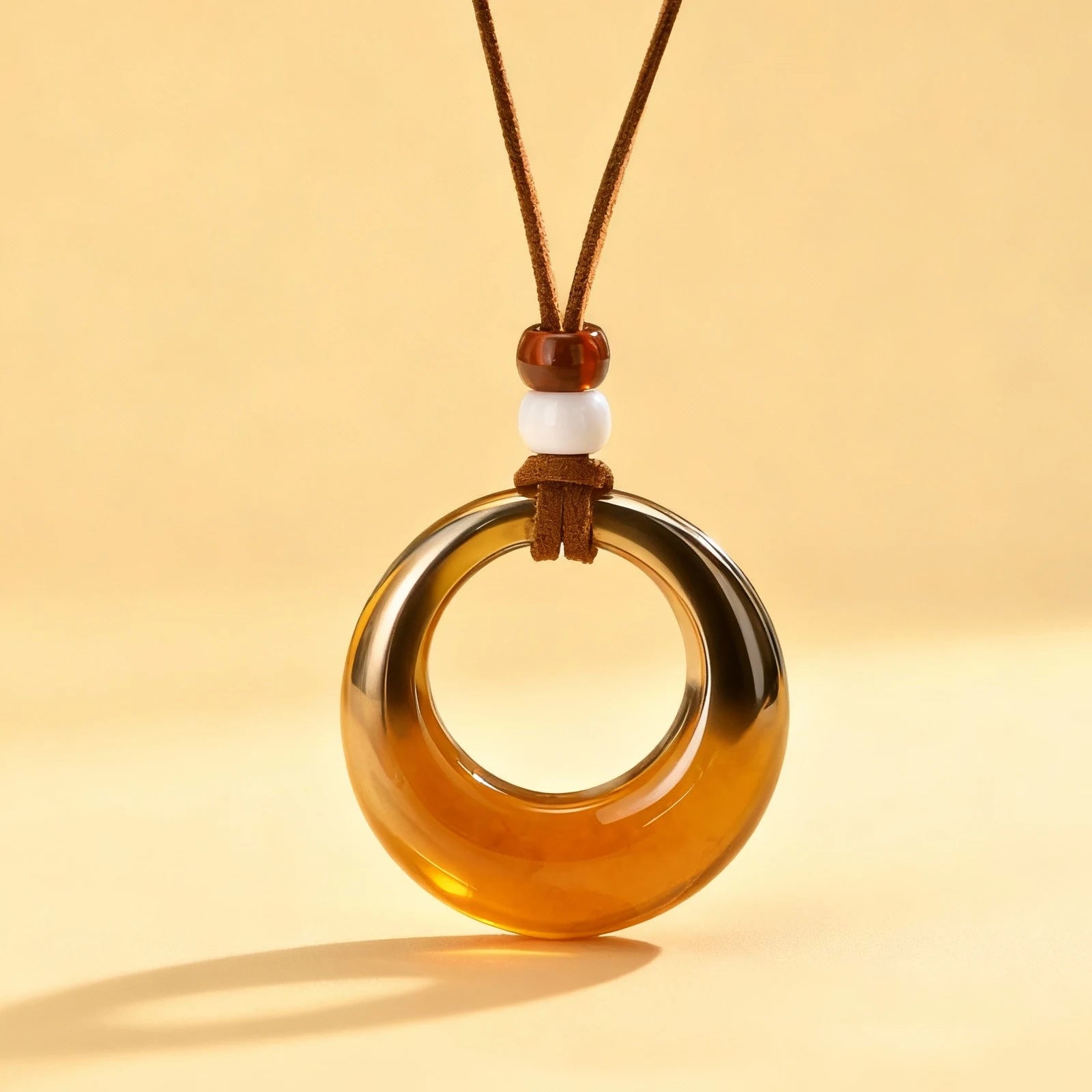 Vintage Amber Resin Geometric Pendant for Women,Ball Hollow U-Ring Wax Chain Rope Necklaces,Simple Charm Sweater Jewelry Gifts