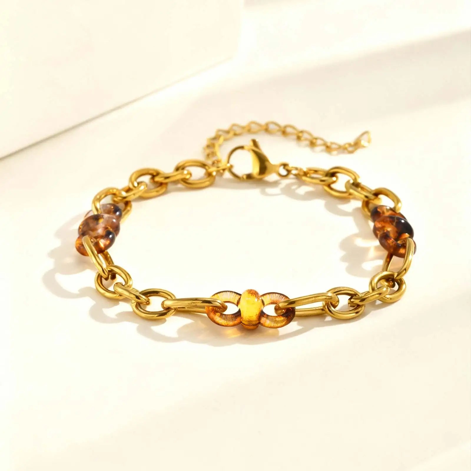 Women's Stainless Steel Enamel Link Chain Bracelet,Chunky Gold Plated Bracelets,Hypoallergenic Jewelry Gifts