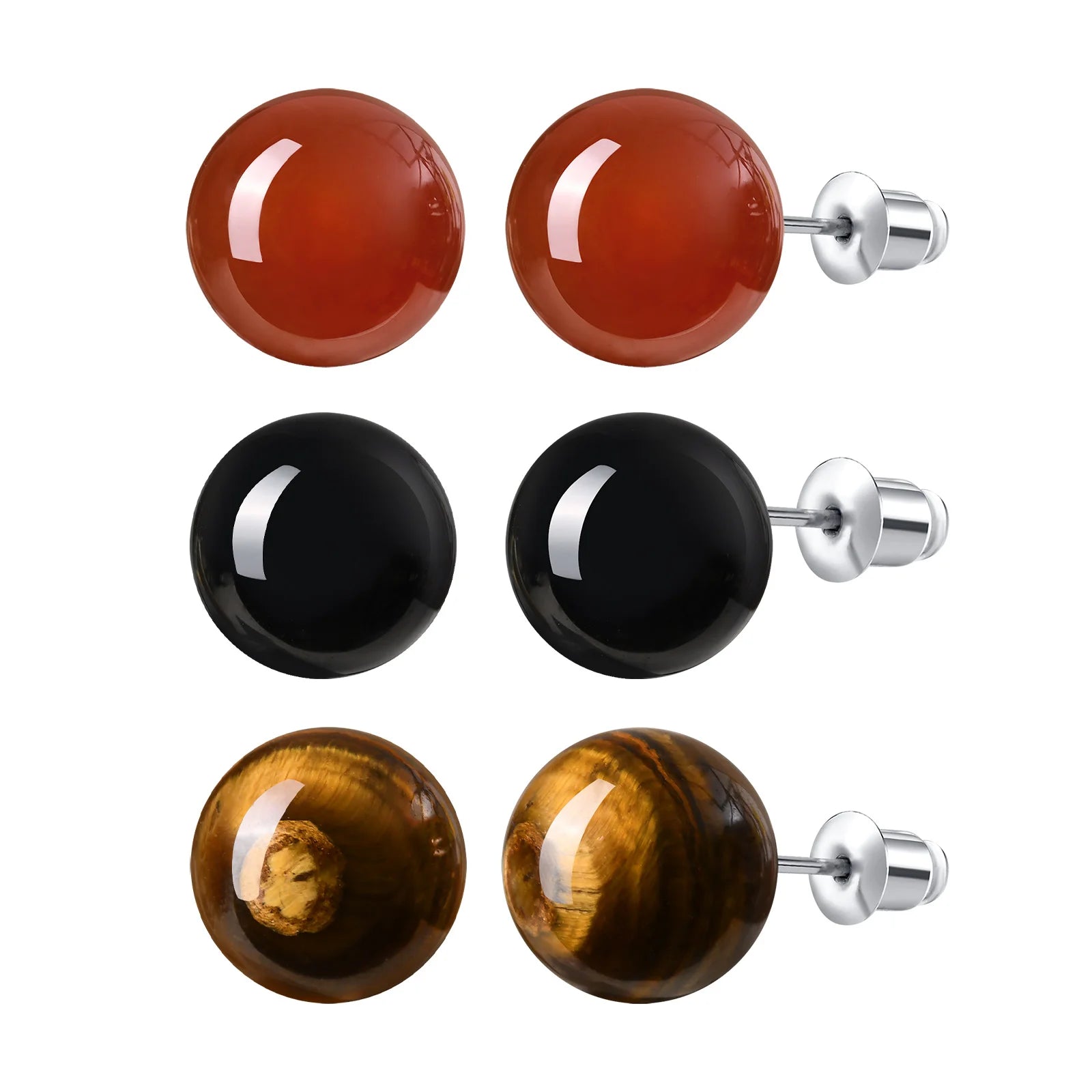 Fashion Red Black Natural Stone Earring for Women,Stainless Steel Black Round Ball Earrings,Punk Stud Earrings Jewelry Gifts