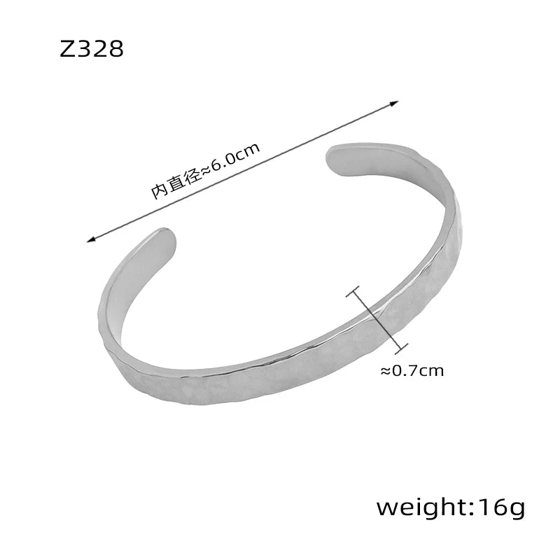 Niovra Stainless Steel Charm Cuff Bracelets For Women Irregular Hammer Pattern Statement Bangle Female Waterproof Jewelry