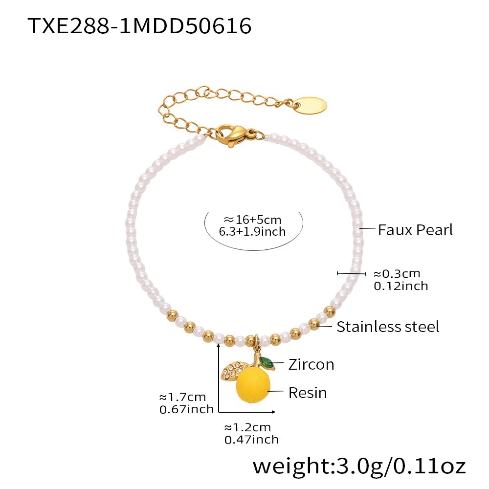 Nivora Distinctive Resin Lemon Imitation Pearl Chain Pendant Bracelets For Women Stainless Steel Bracelet Women Daily Jewelry