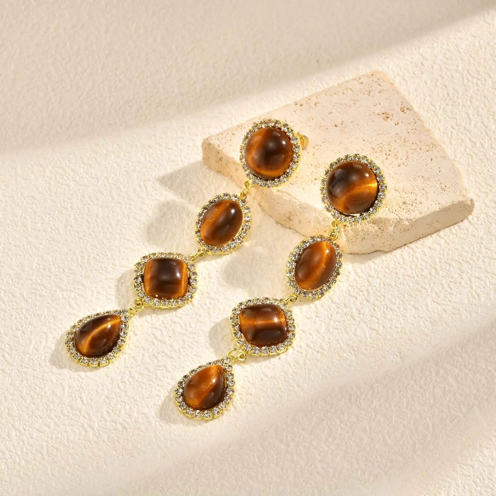 Luxurious Zircon Tiger Eye Earrings,Female Engagement Party Jewelry Temperament Women Wedding Ceremony Accessories