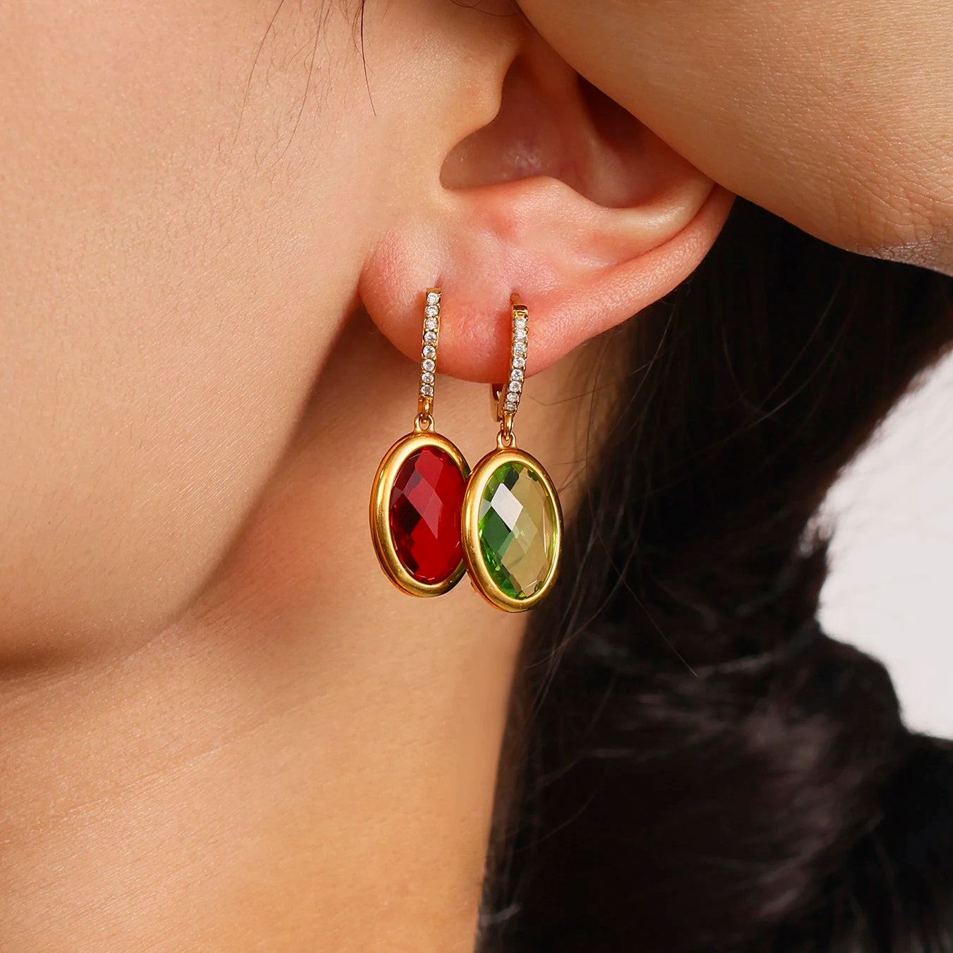 Nivora Shine Oval Glass Drop Earrings For Women Stainless Steel Zircon Hypoallergenic Wedding Engagement Women Earrings Jewelry