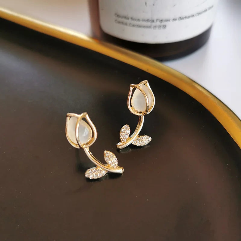 Korean Fashion Flower Butterfly Stud Earrings For Women AAA Zircon Exquisite Leaves Pearl Crystal Earring Party Wedding Jewelry