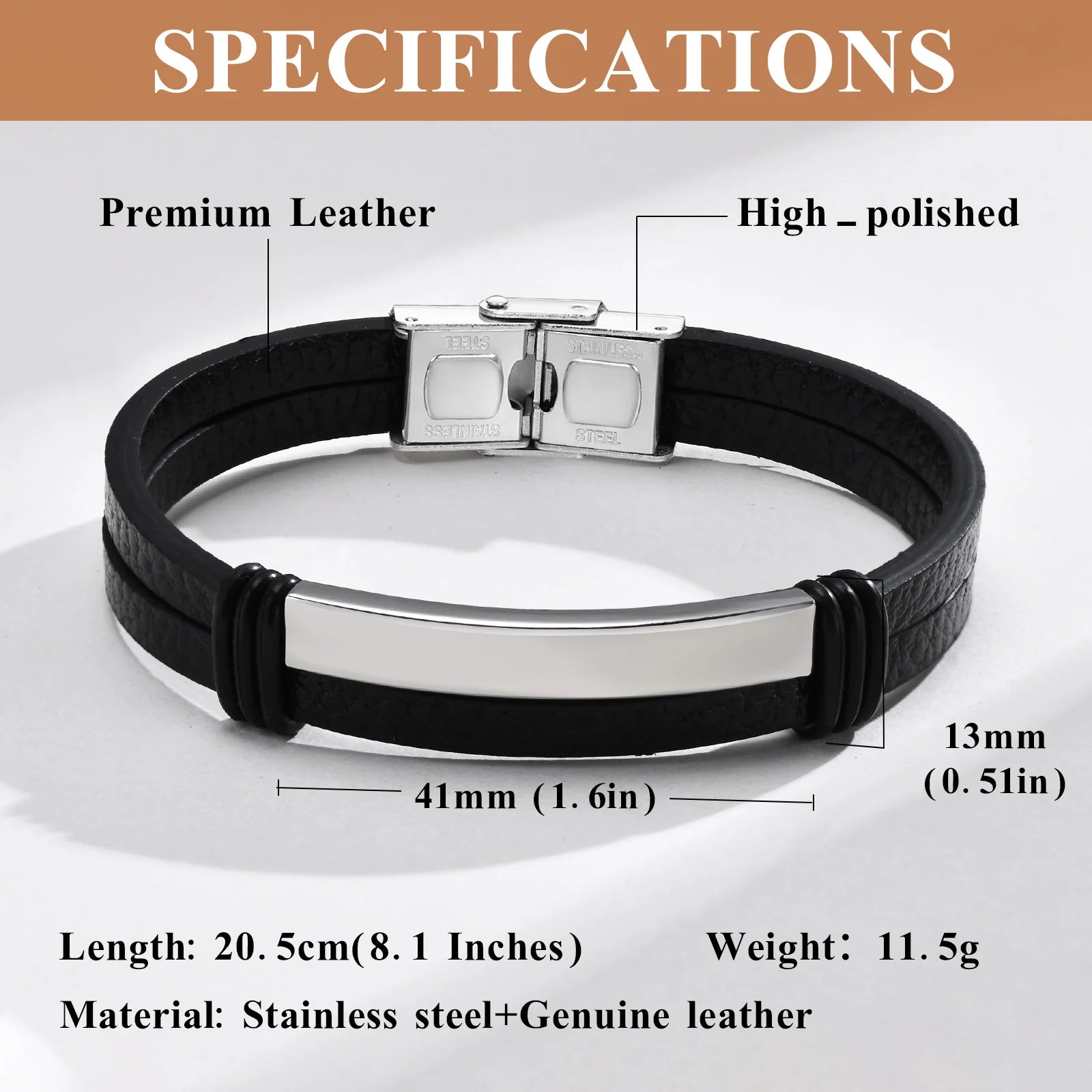 Genuine Leather Bracelet for Adult, Hip Hop Stainless Steel Charm Leather Wrap Bracelet,  Wristband Hand Jewelry Gift