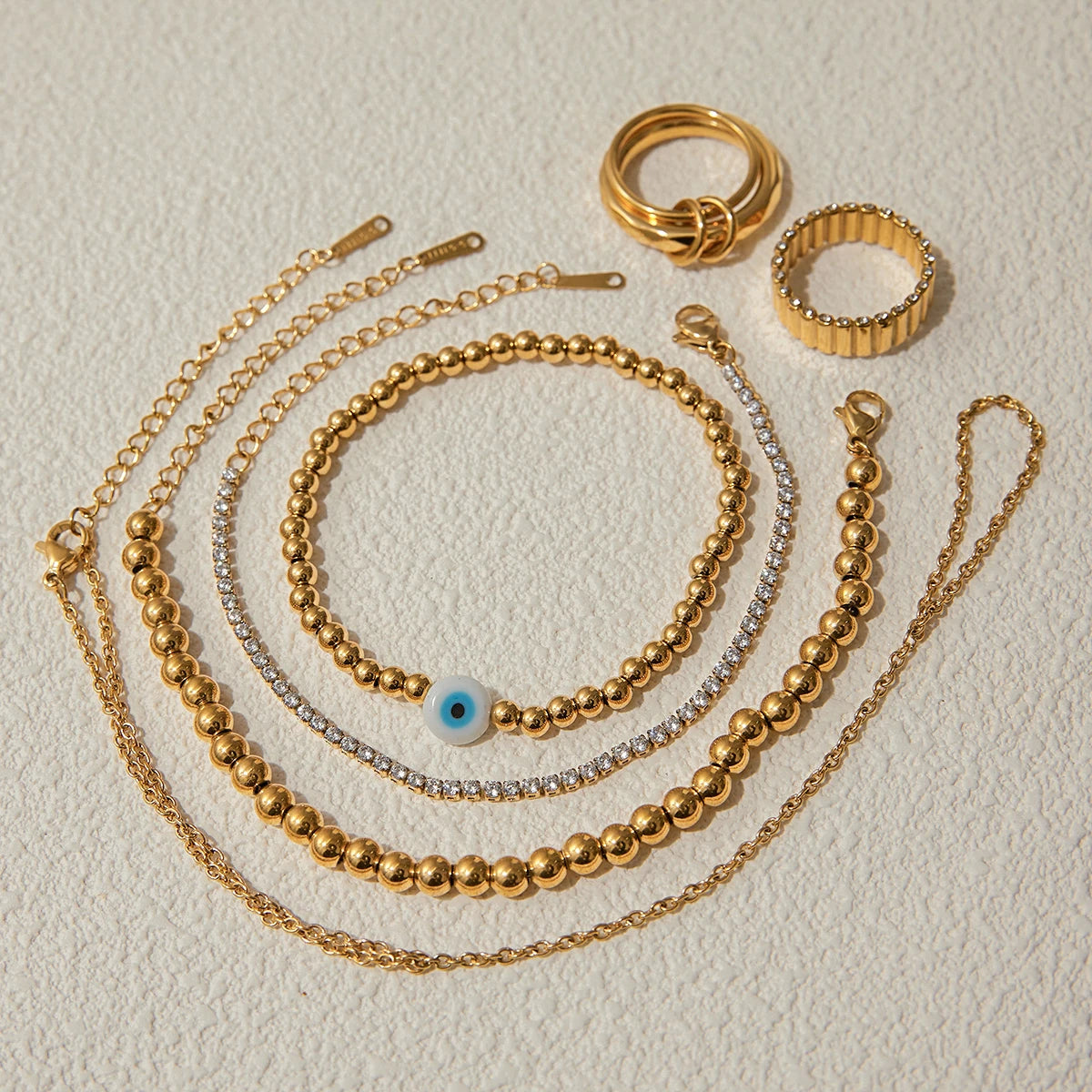 Uworld Stainless Steel Flat & Bead Chains Devils Eye Fashion Bracelet Bangle Men Women Charm Summer Beach Trendy Chic Jewelry