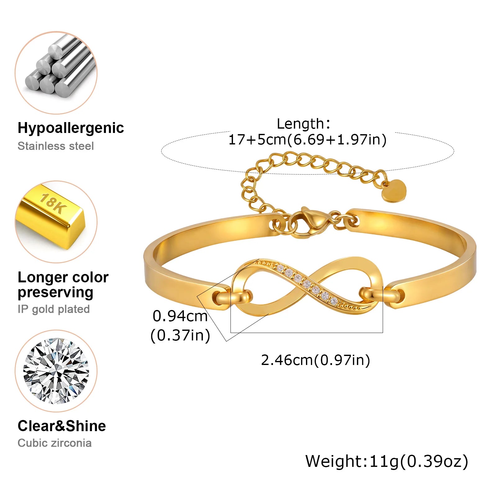 Tarnish Free Stainless Steel Stackable Chain Bracelet for Women, Statement Chunky Gold Plated Bracelet Layer Jewelry