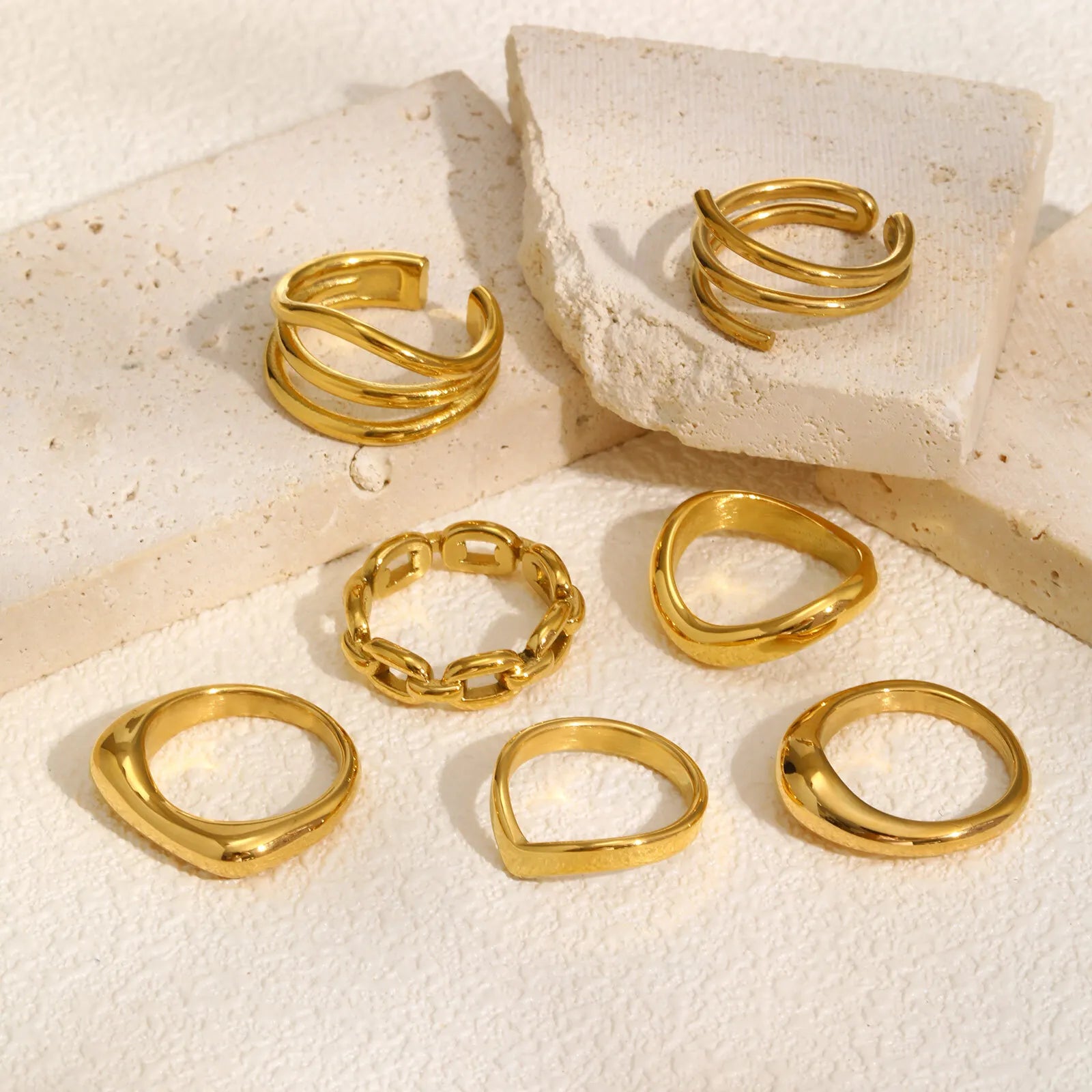 Geometric Minimalist Ring Gold Plated Stainless Steel, V Shap Stackable Ring for Women Gift