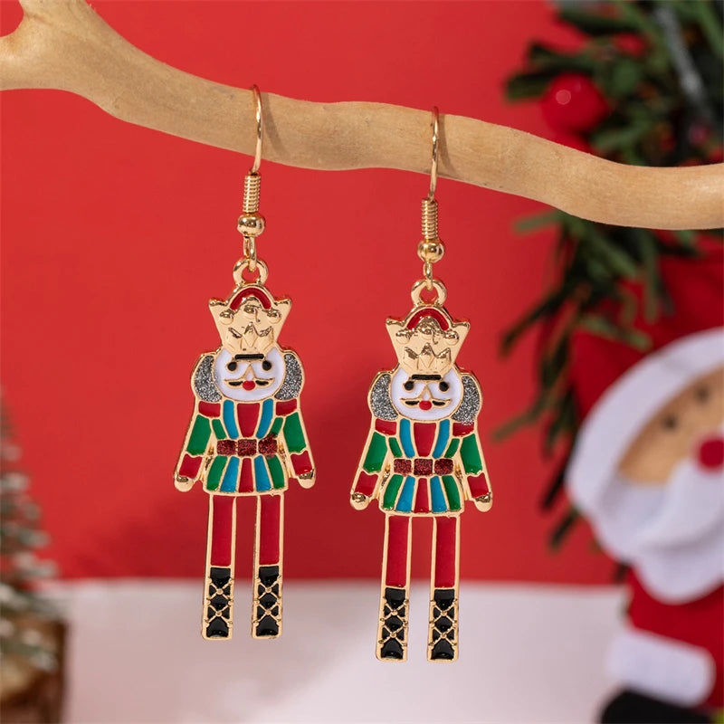 Christmas Red Zircon Pearl Bowknot Dangle Earrings For Women Santa Claus Snowflake Soldier King Pendant Earring Party Jewelry