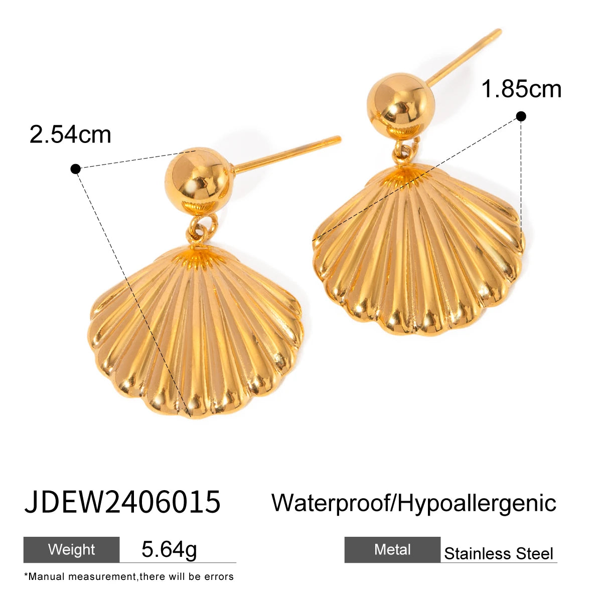 Uworld Ocean Vacation Style 18K Gold Color Plated Stainless Steel Waterproof Starfish Shell Ear Studs Pearl Conch Earrings Women