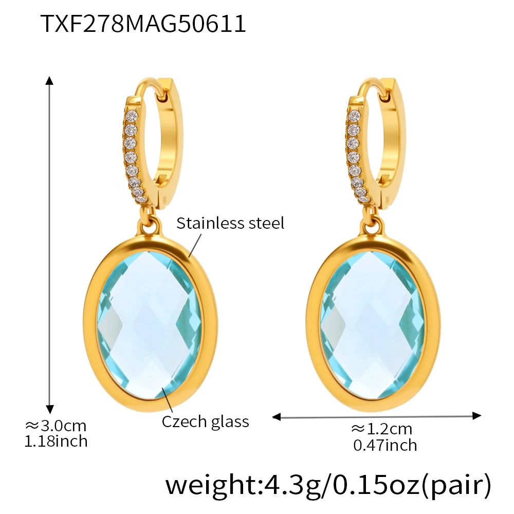 Nivora Shine Oval Glass Drop Earrings For Women Stainless Steel Zircon Hypoallergenic Wedding Engagement Women Earrings Jewelry