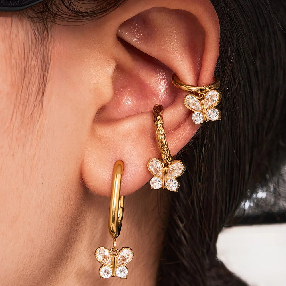 Nivora Excellent Stainless Steel Pendant Zircon Butterfly Dangle Earrings For Women Hypoallergenic Wedding Ear Earrings Jewelry