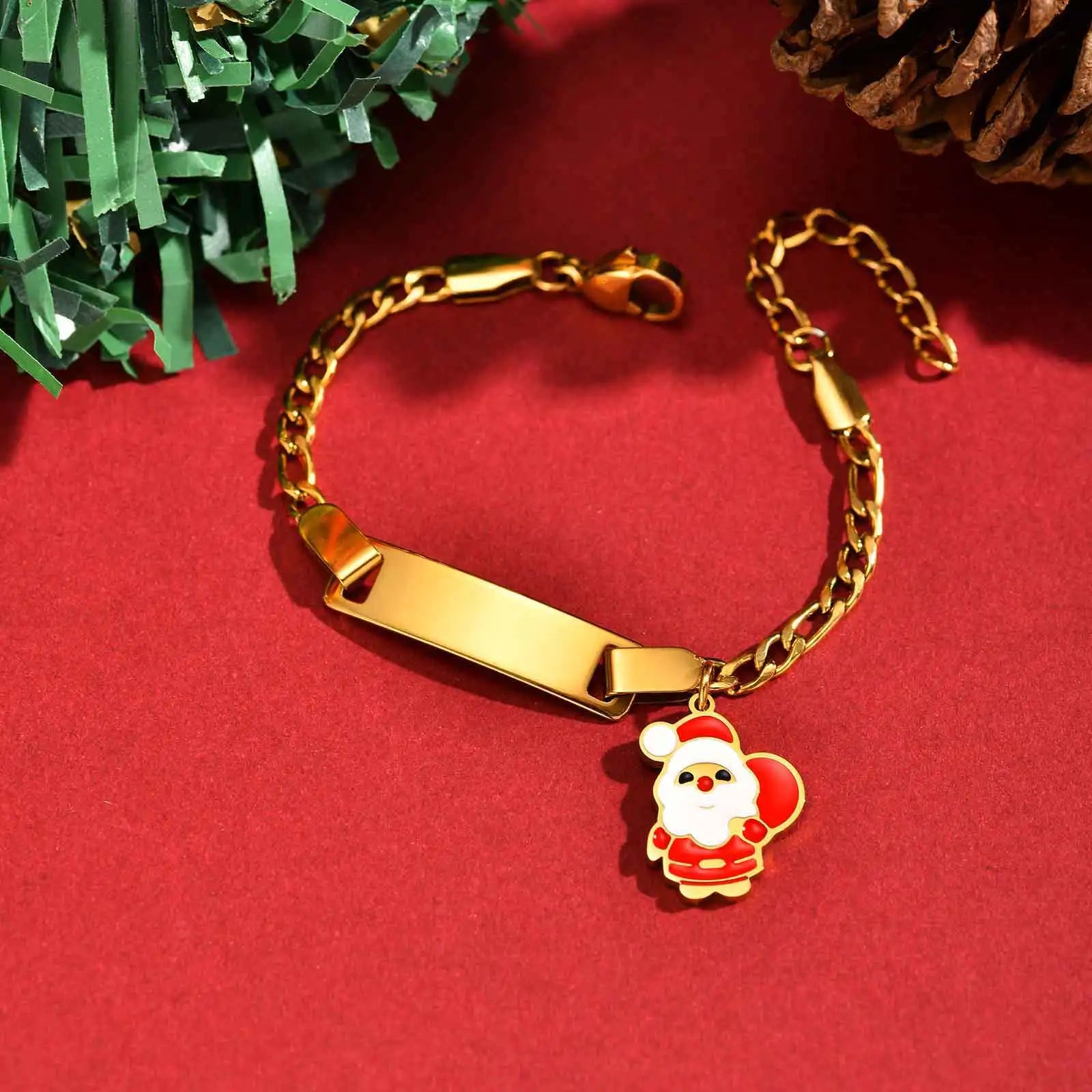 Free Customized Santa Claus Children's Bracelet,Christmas Commemorative Bracelets,Gold Plated Waterproof Jewelry Adjustable