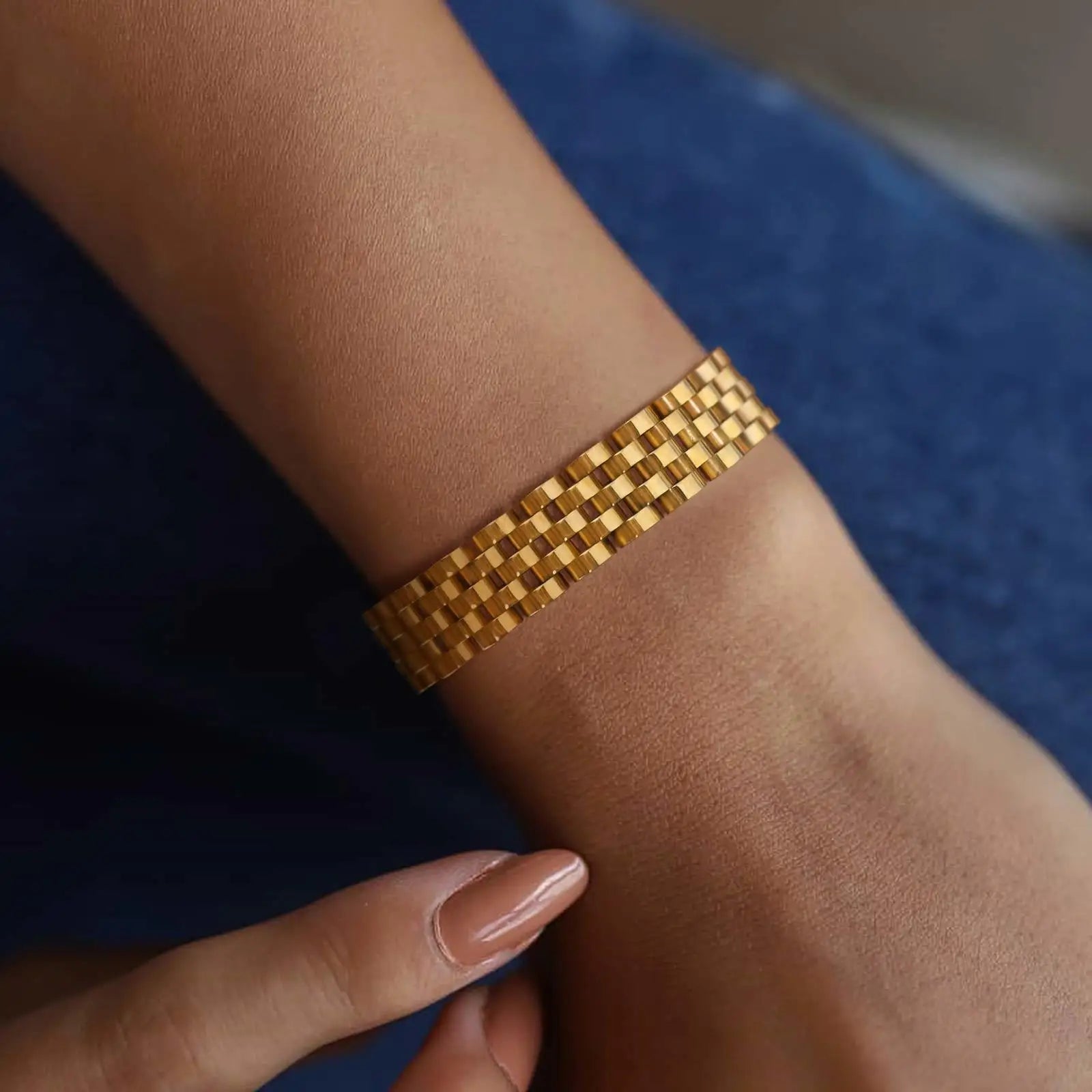 12mm Stainless Steel Link Chain Bracelet for Women, 18k Gold Plated Width Bangle, Stackable Jewelry