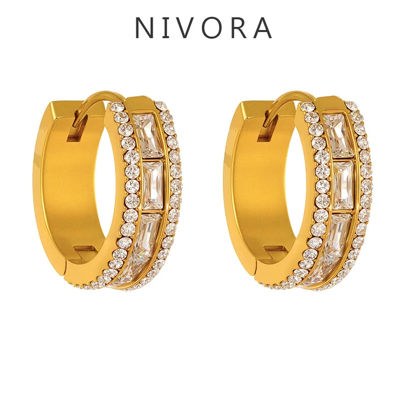 Nivora Luxury Full Zircon Hoop Earrings For Women Stainless Steel PVD Gold Plated Hypoallergenic Wedding Women Earrings Jewelry
