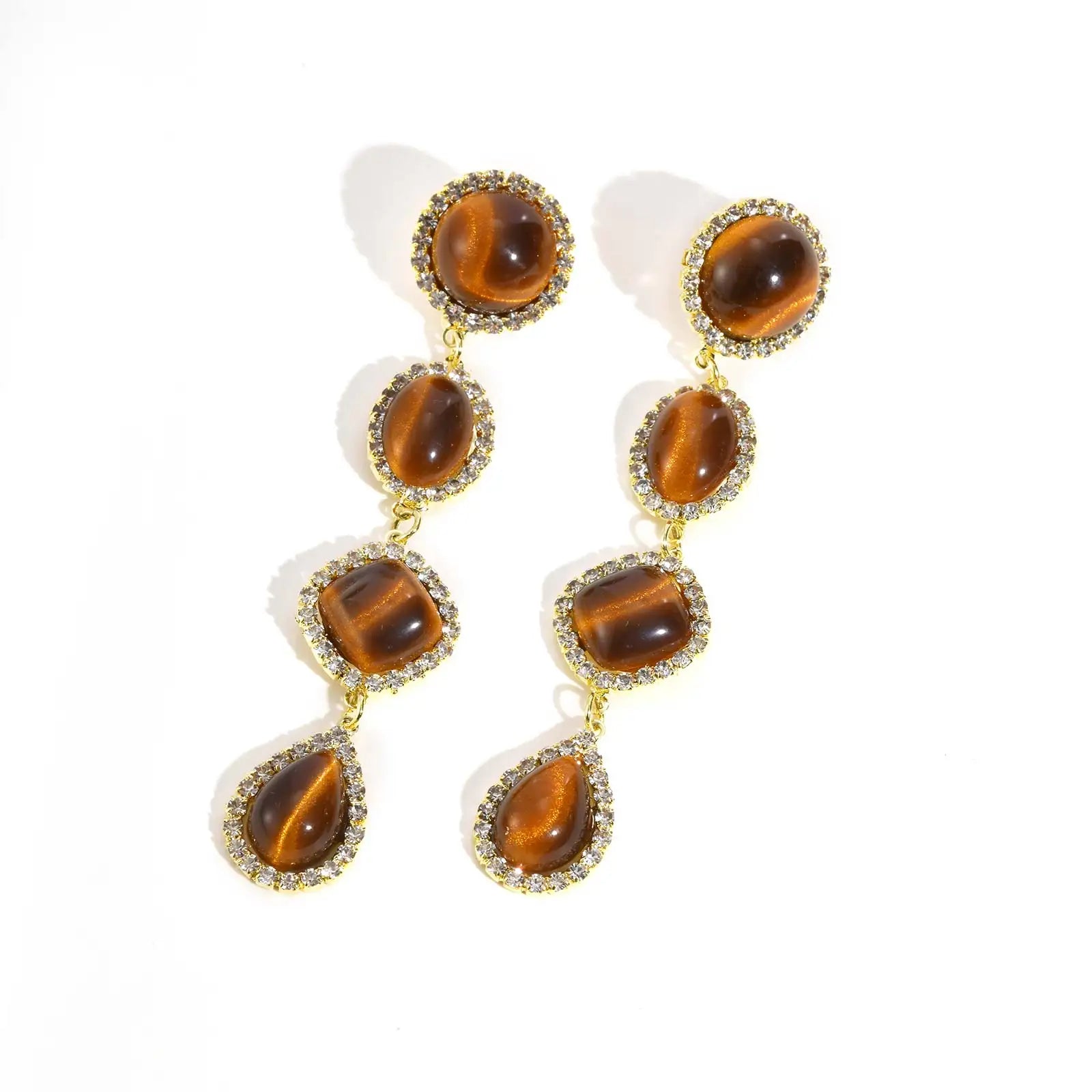 Luxurious Zircon Tiger Eye Earrings,Female Engagement Party Jewelry Temperament Women Wedding Ceremony Accessories