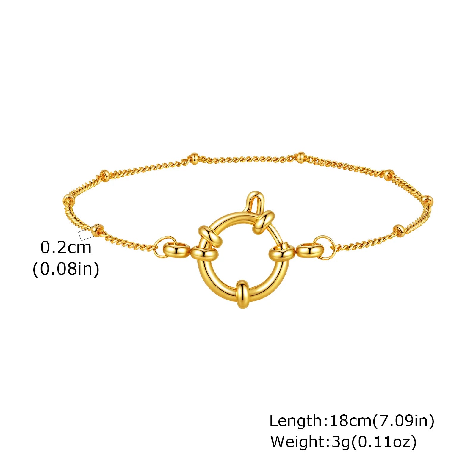 18k Gold Plated Braclet for Women, Spring Ring Clasp Bracelet, Stainless Steel Cuban/Paperclip/Snake/Rope Twist Chain Wirstband