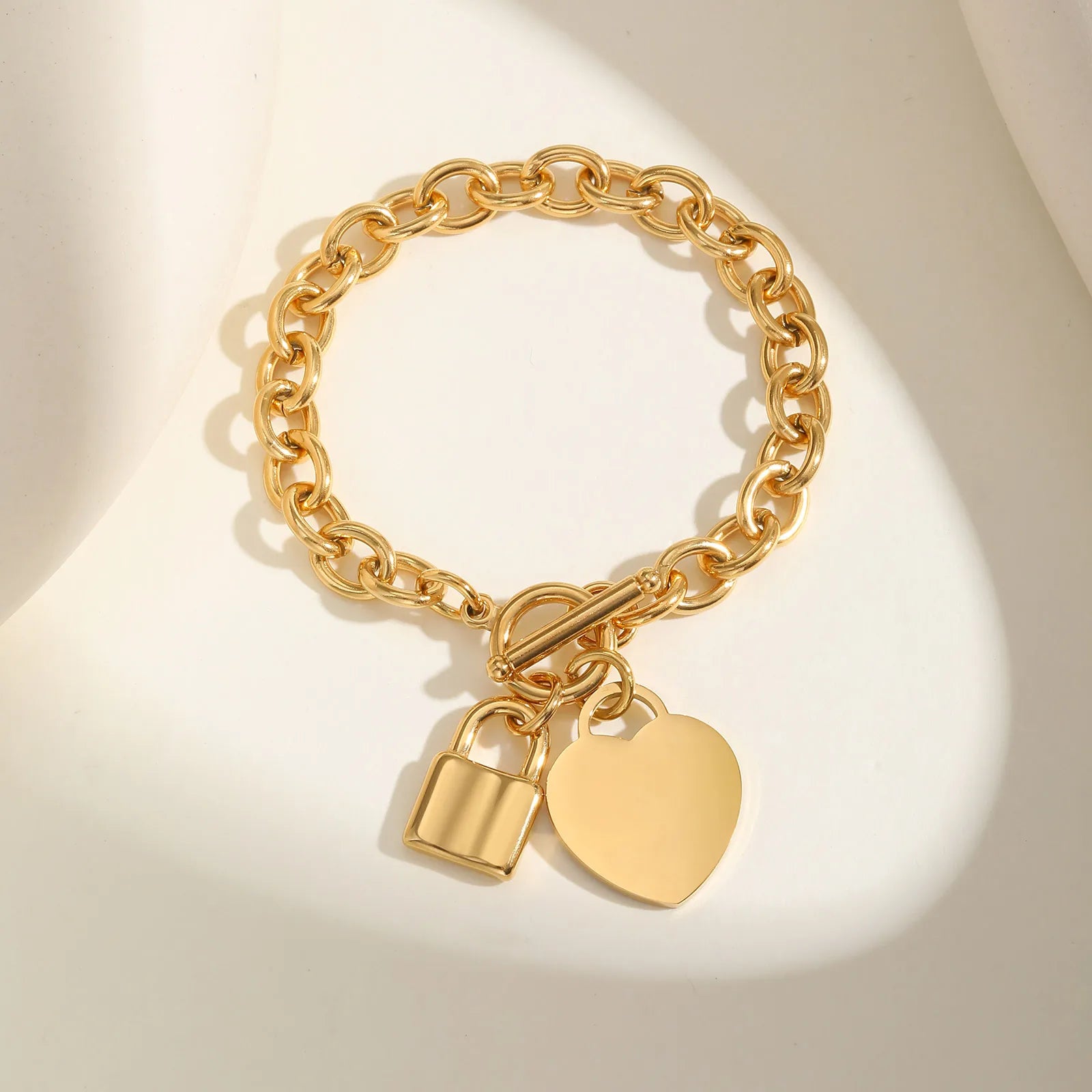 Luxurious Heart-shaped Lock Bracelet for Women,Stainless Steel Thick Link Chain Bracelets,Fashion Jewelry Mother's Day Gift