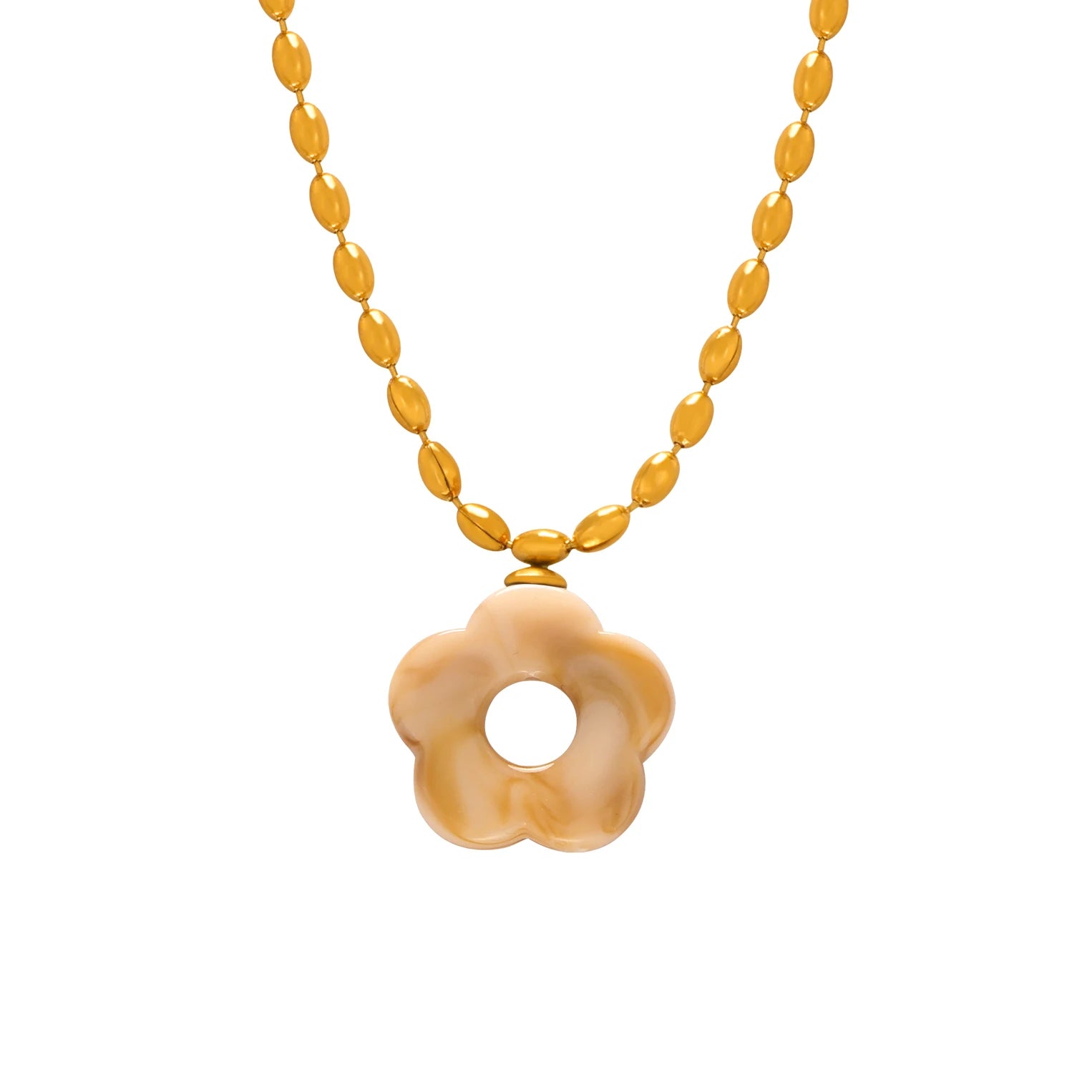 Colorful Resin Hollow Flower Pendant Necklaces Drop Earrings For Women Stainless Steel Rice Chain Women Wedding Jewelry Sets