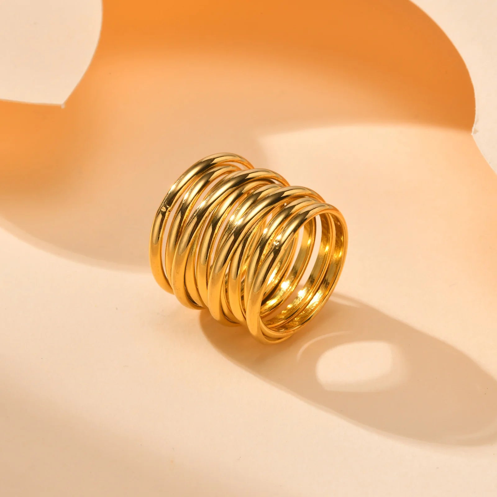 Chunky Statement Rings for Women, Stainless Steel Bold Stacking Croissant Ring Not Fade