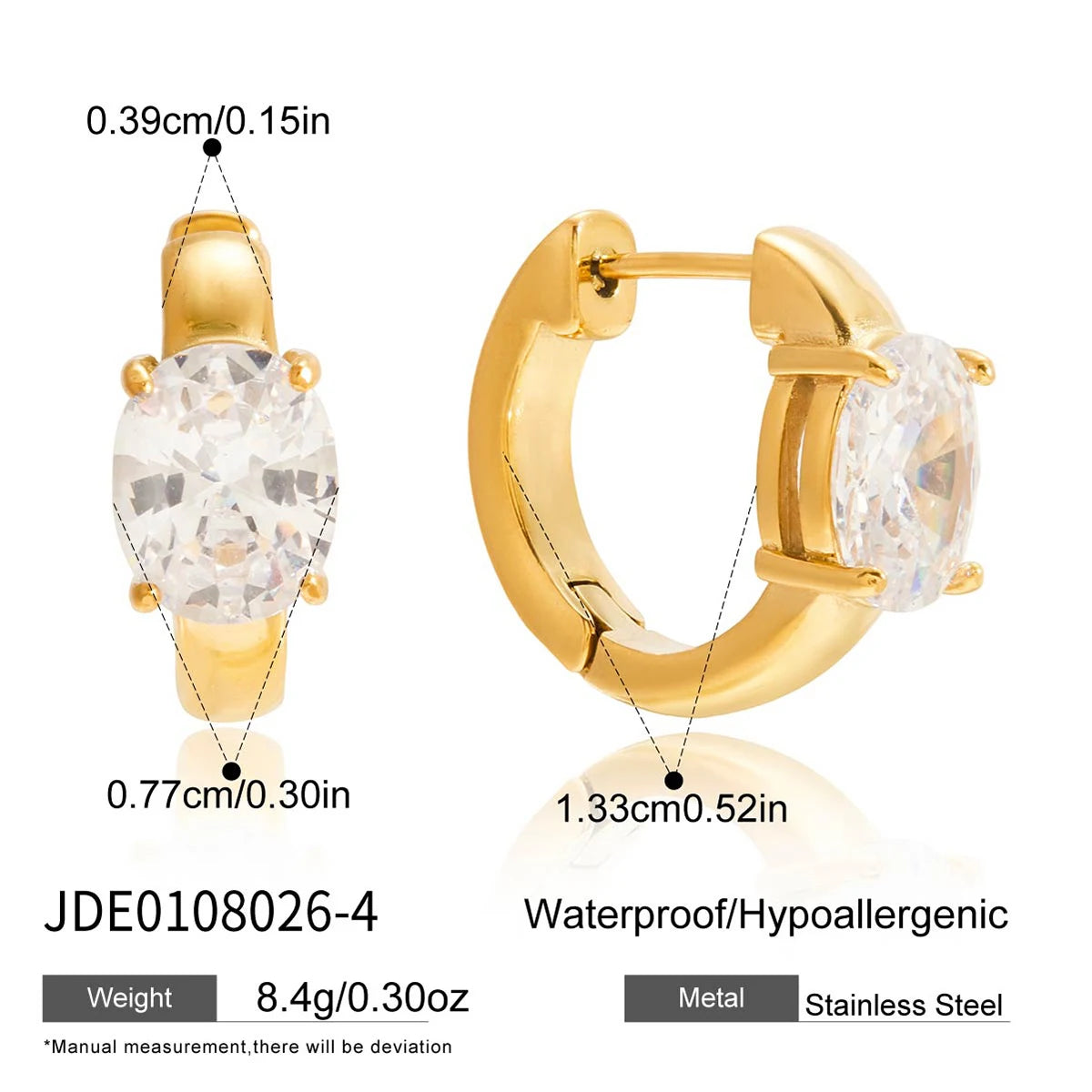 Uworld Classic 18K Plated Gold Color Wide Ribbed Ear Clip Earring Women Waterproof Stainless Steel Earrings Lady Jewelry